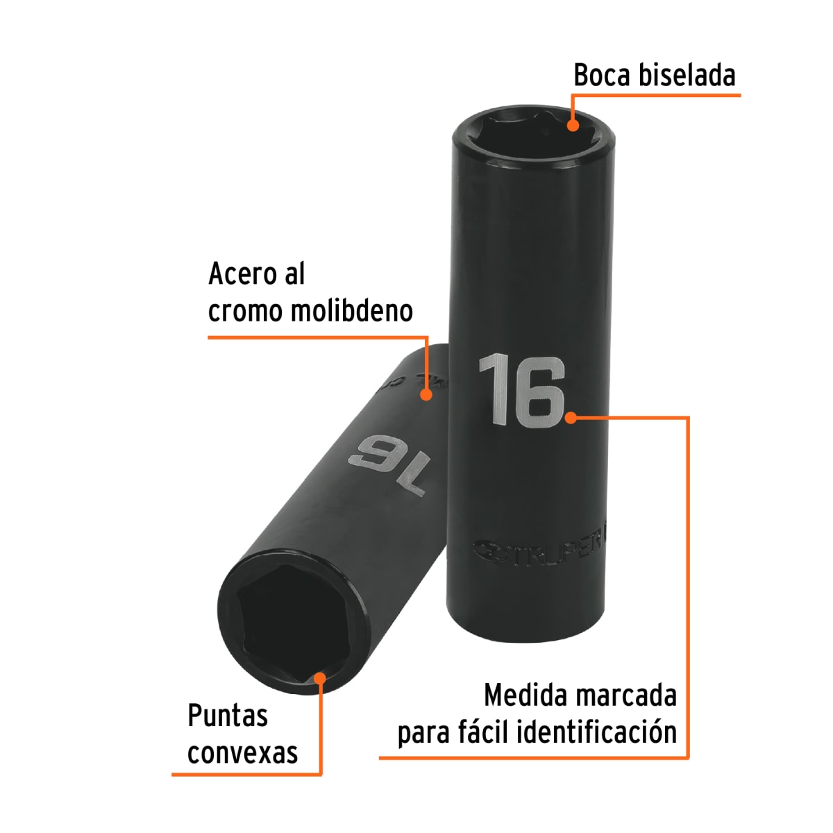 Dado tubular hexagonal encastre 1/2´´ de impacto de 16 mm, Truper2