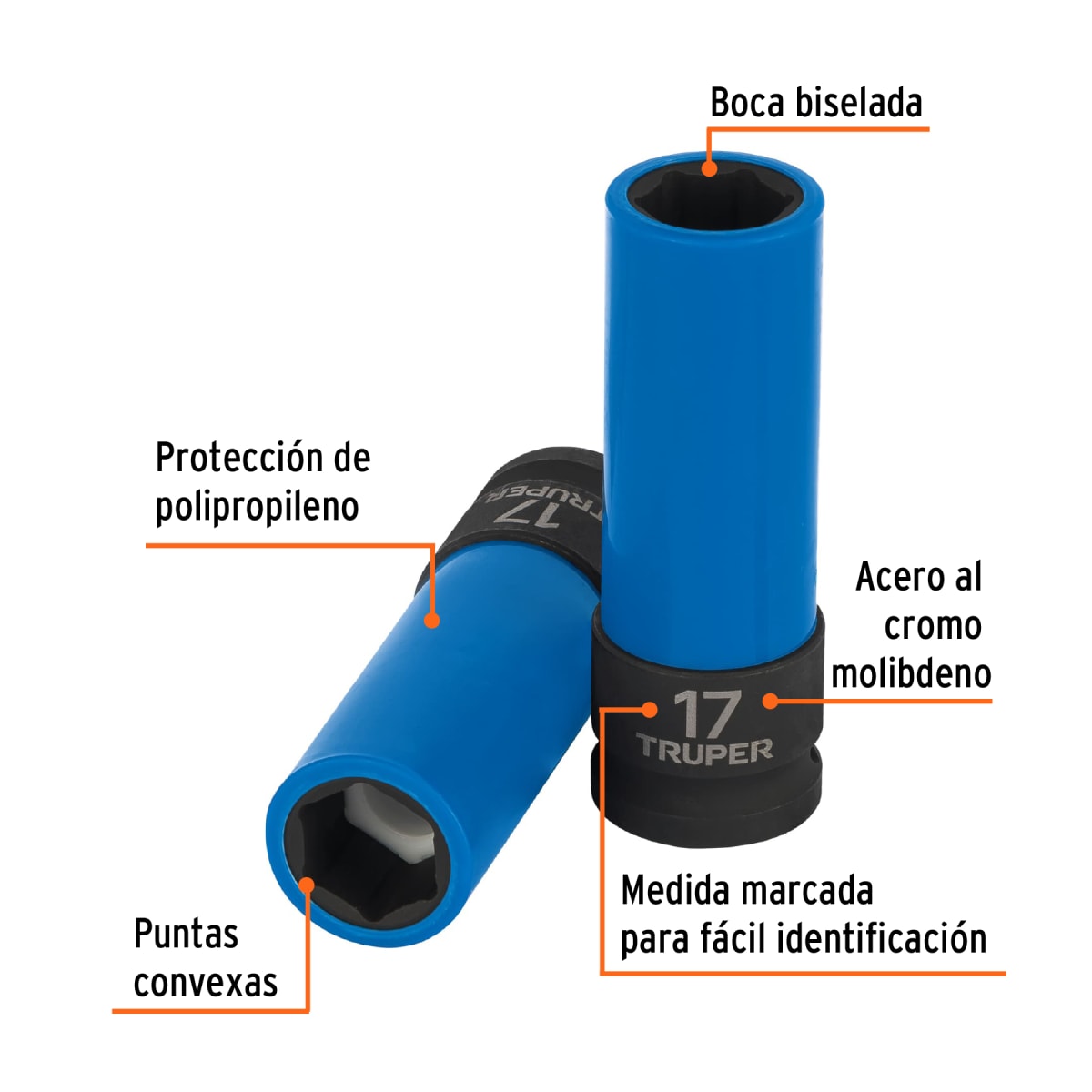 Dado largo impacto, 17mm, 6 p, protec plástica, cuadro 1/2´´ Truper2