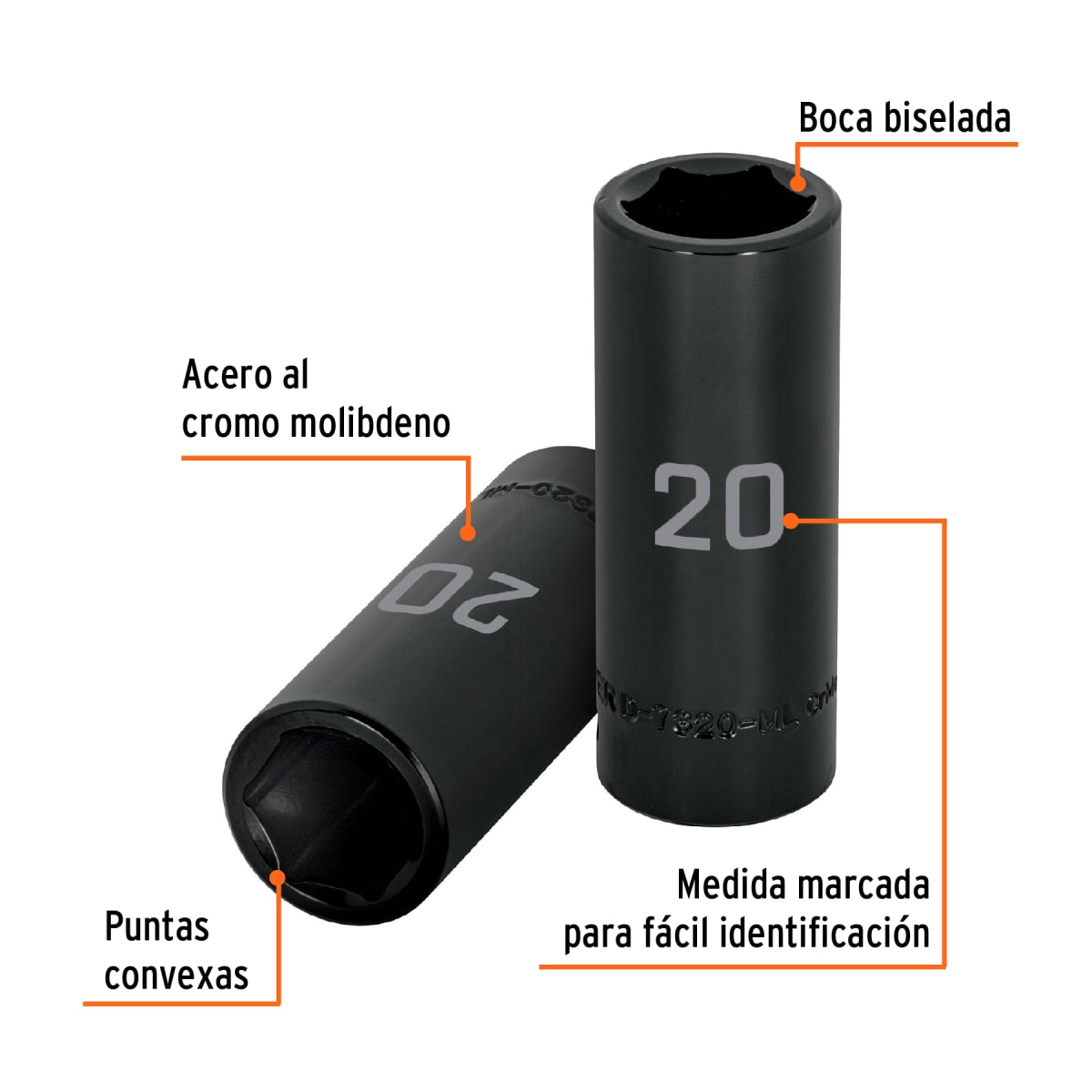Dado tubular hexagonal encastre 1/2´´ de impacto de 20 mm, Truper2