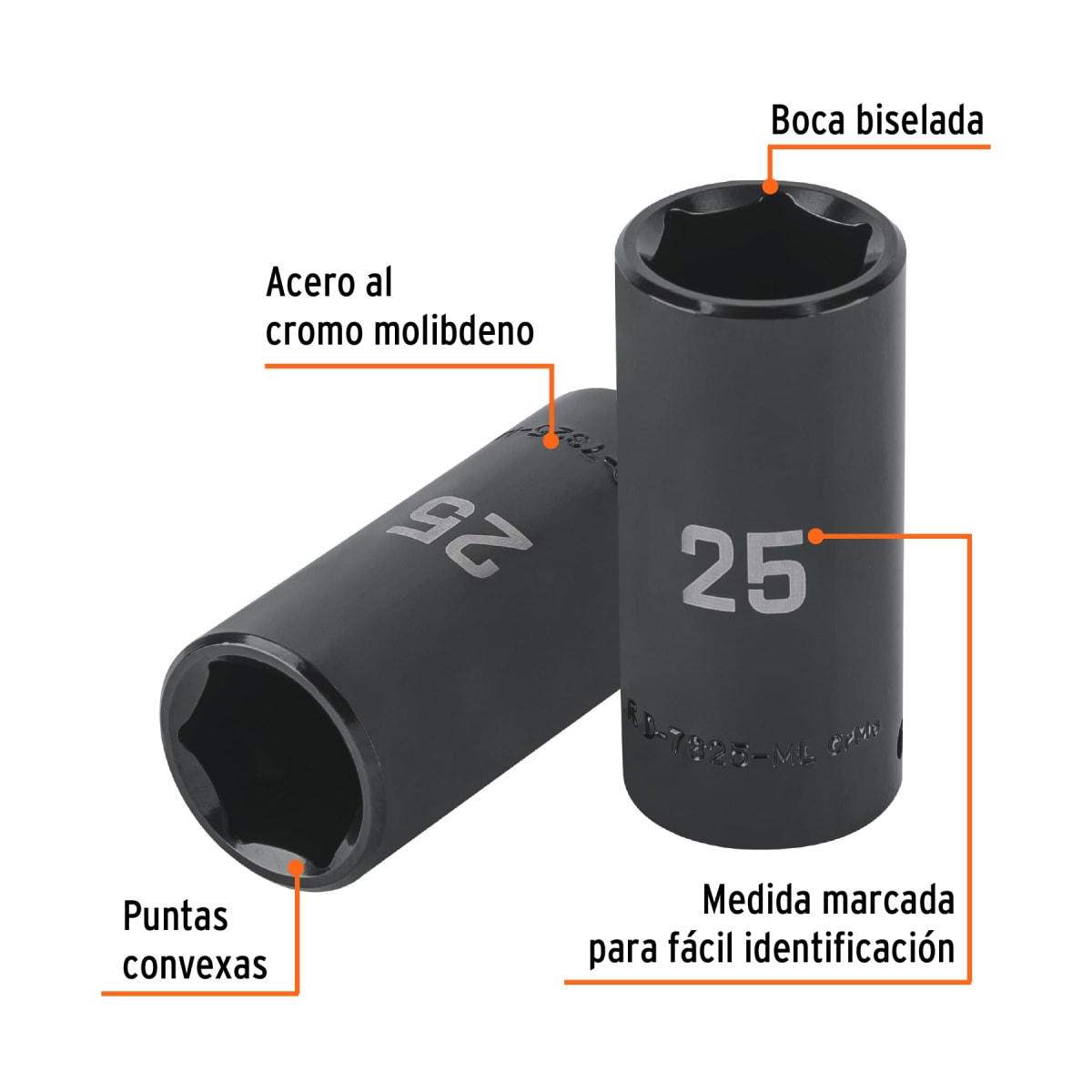 Dado tubular hexagonal encastre 1/2´´ de impacto de 25 mm, Truper2