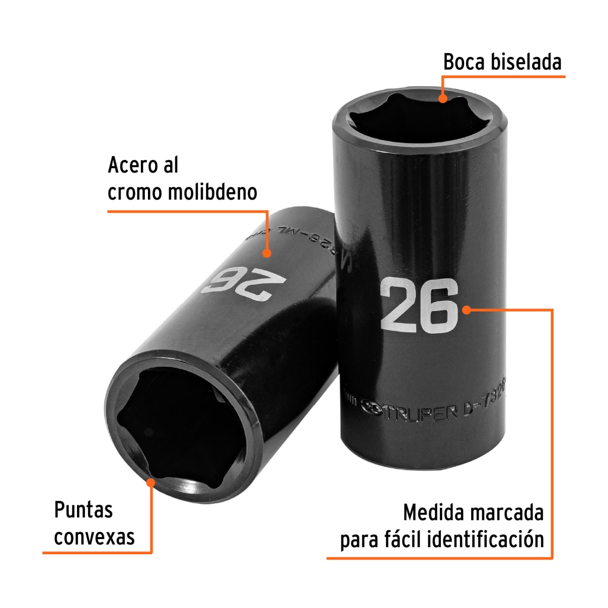 Dado tubular hexagonal encastre 1/2´´ de impacto de 26 mm, Truper2