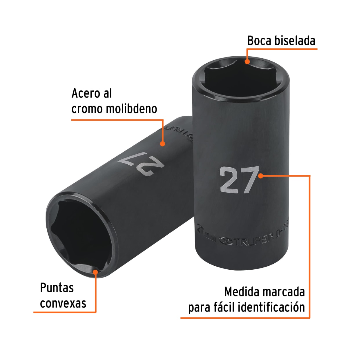 Dado tubular hexagonal encastre 1/2´´ de impacto de 27 mm, Truper2