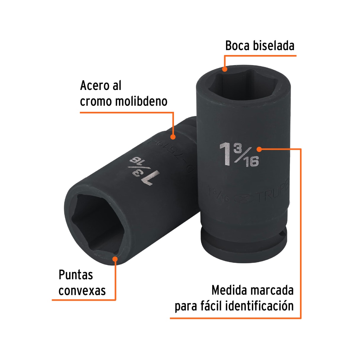 Dado tubular hexagonal encastre 3/4´´ de impacto de 1-3/16´´, Truper2