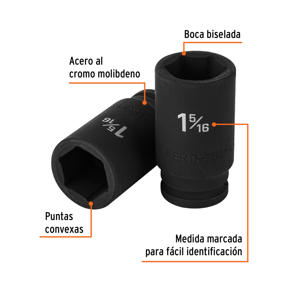 Dado tubular hexagonal encastre 3/4'' de impacto de 1-5/16''. truper2