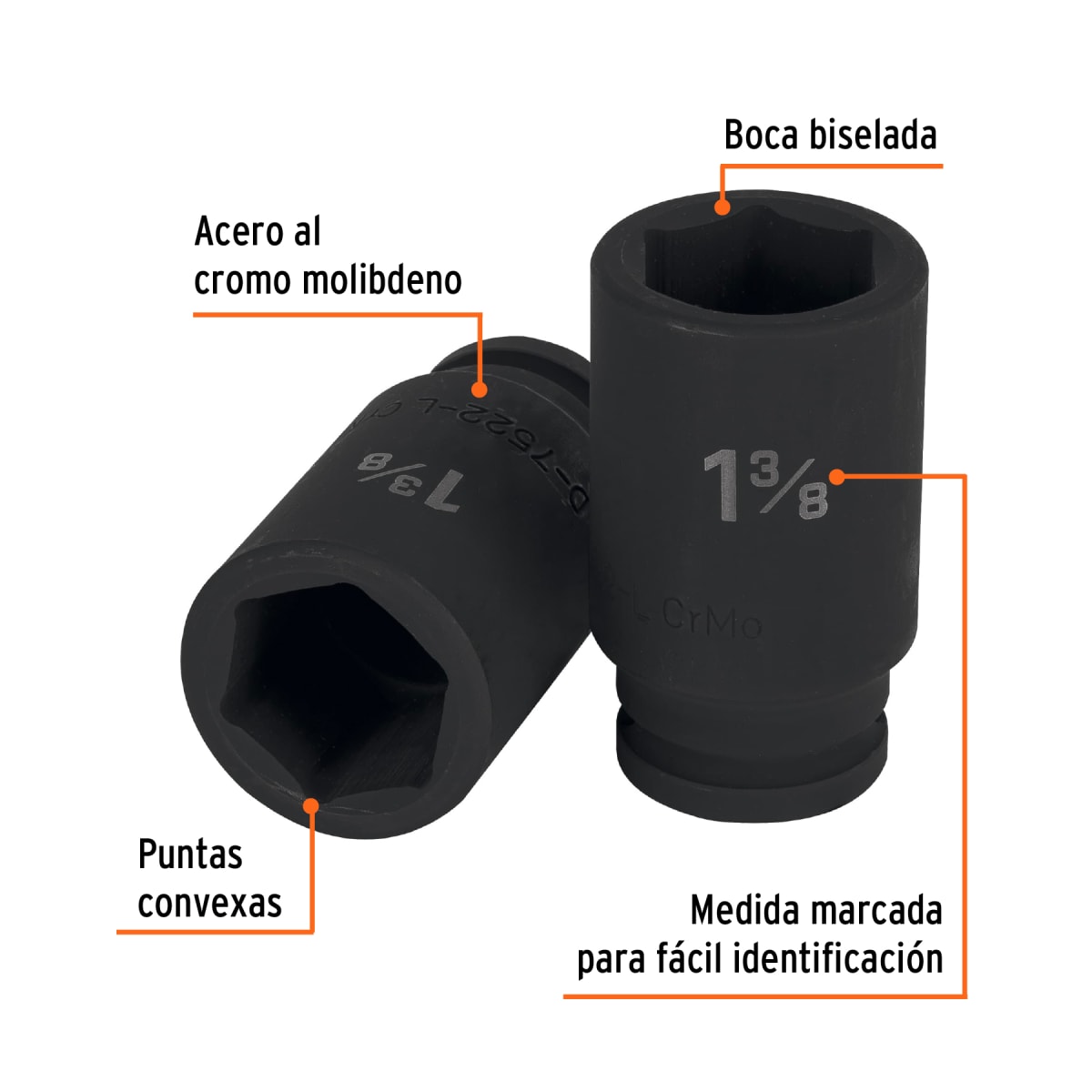 Dado tubular hexagonal encastre 3/4´´ de impacto de 1-3/8´´, Truper2