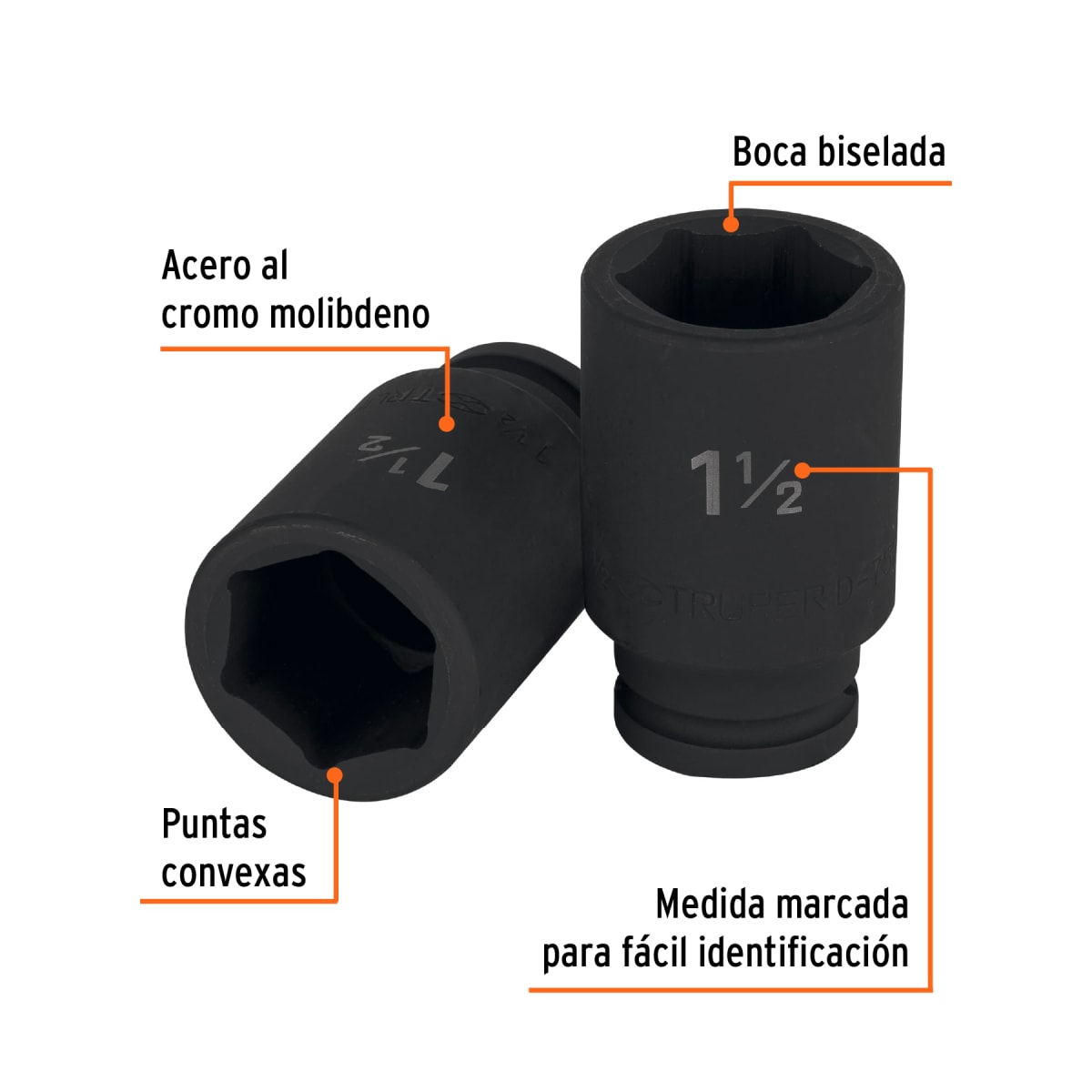 Dado tubular hexagonal encastre 3/4'' de impacto de 1-1/2''. truper2