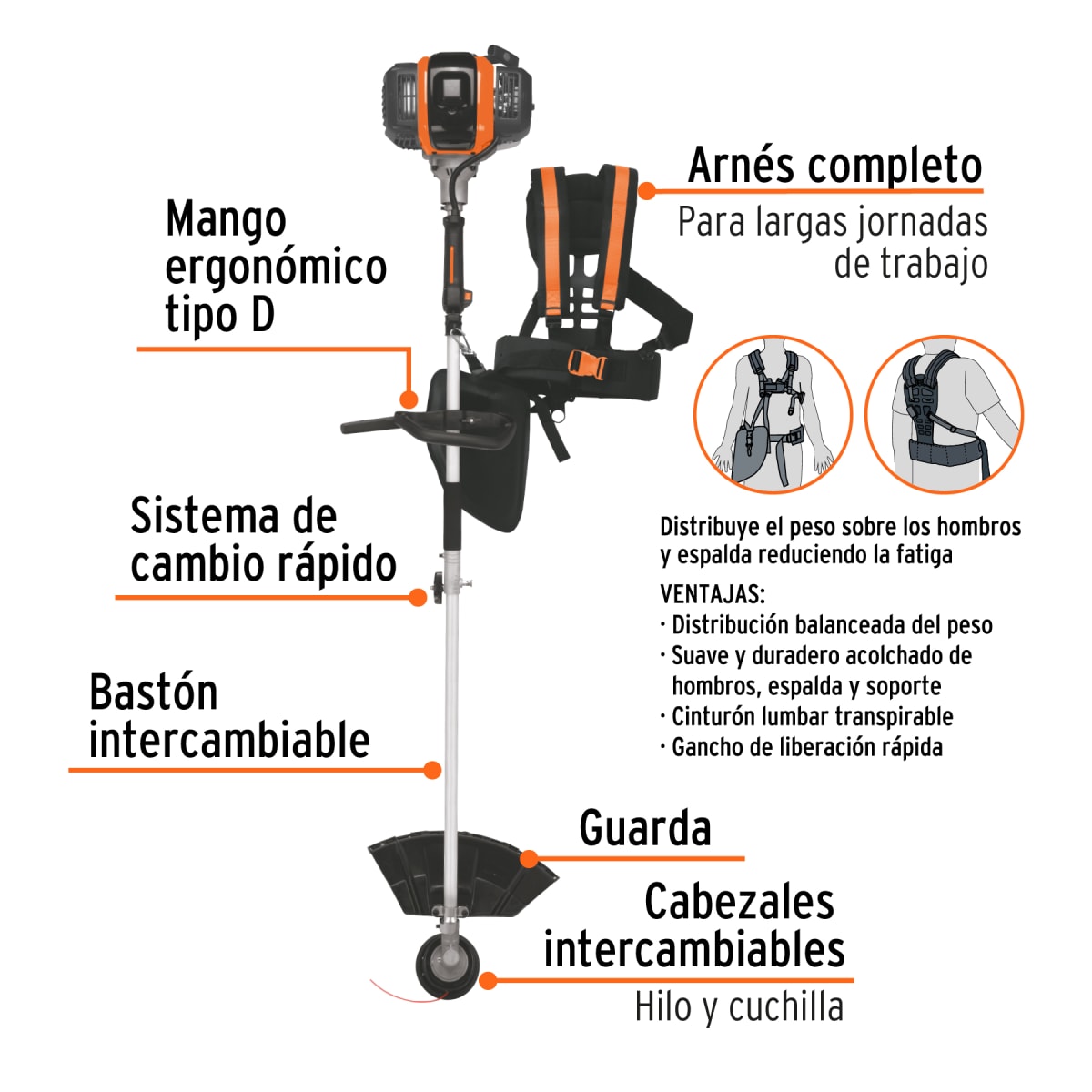 Motoguadaña multifuncional 4 en 1 a gasolina 45 cc Truper2