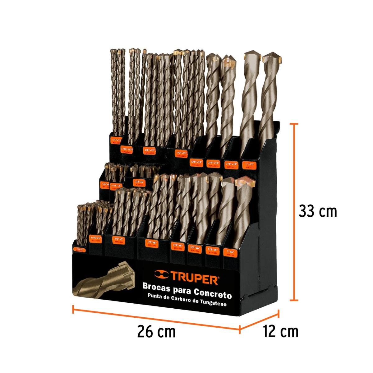Exhibidor despachador con brocas para concreto, truper2