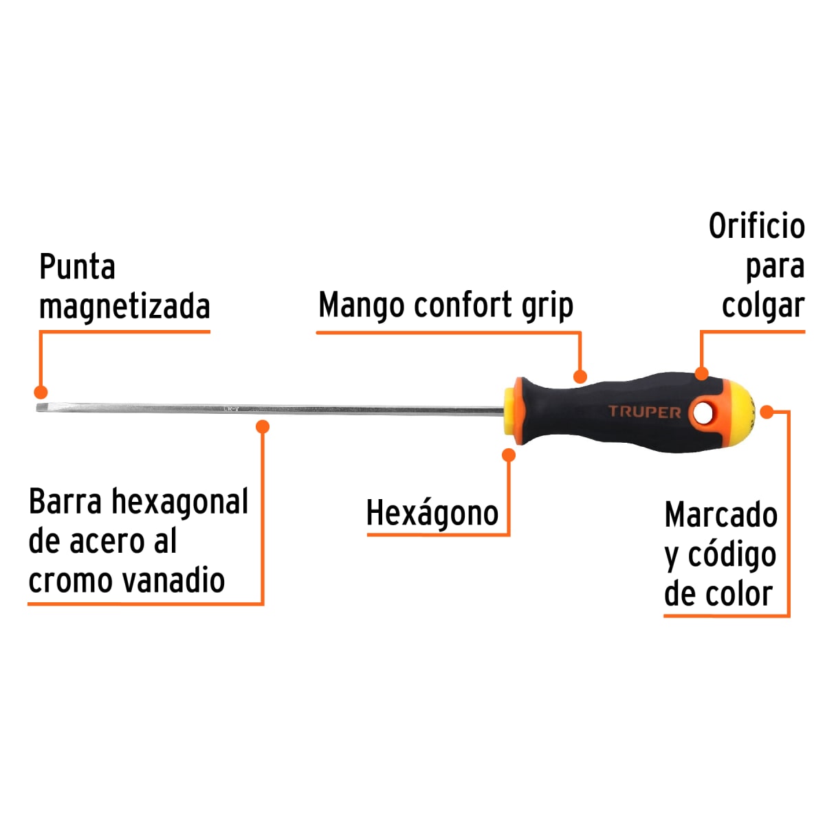 Desarmador cabinet 1/8'' x 6'' mango comfort grip. truper2