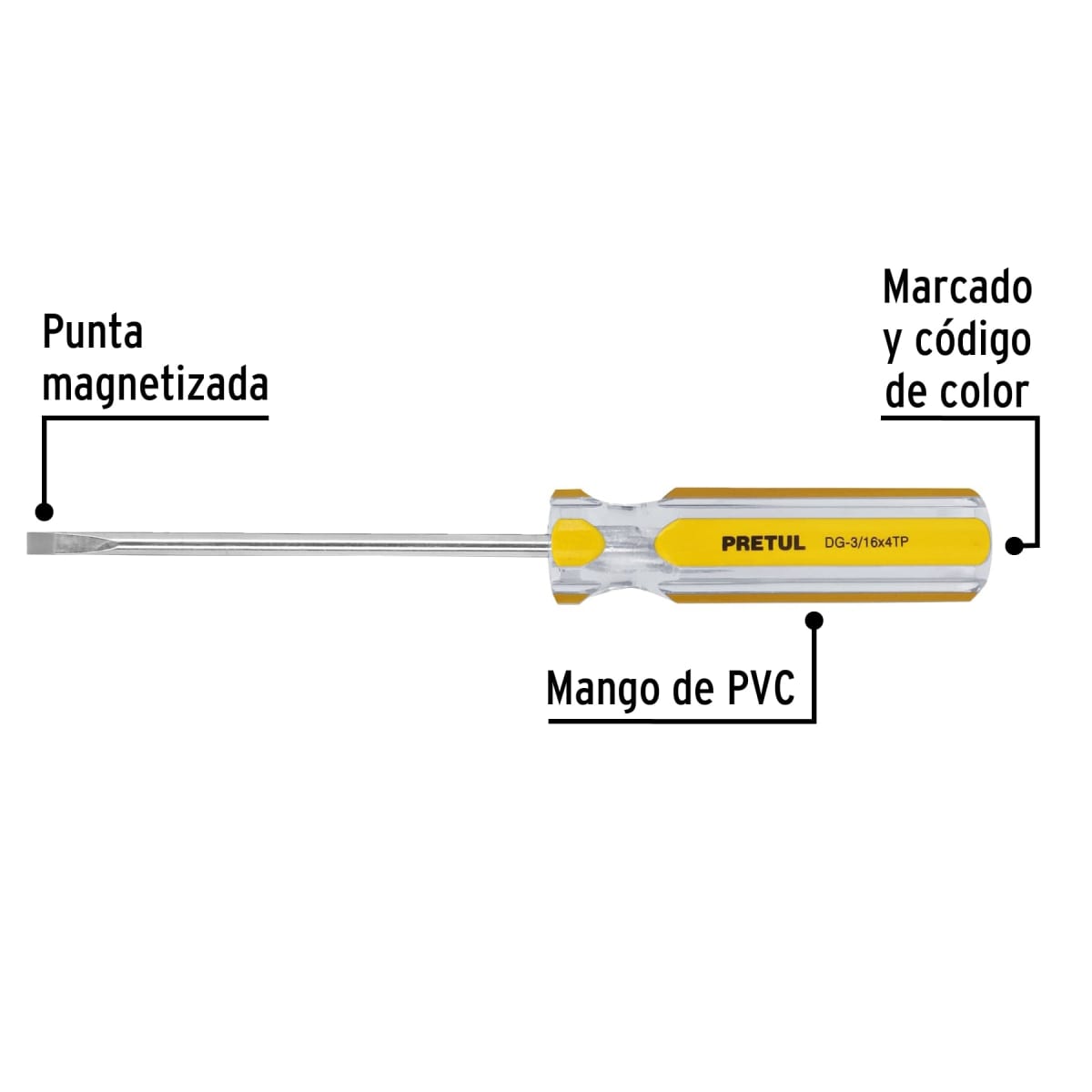 Desarmador cabinet 3/16 x 4´´ mango de PVC, Pretul2