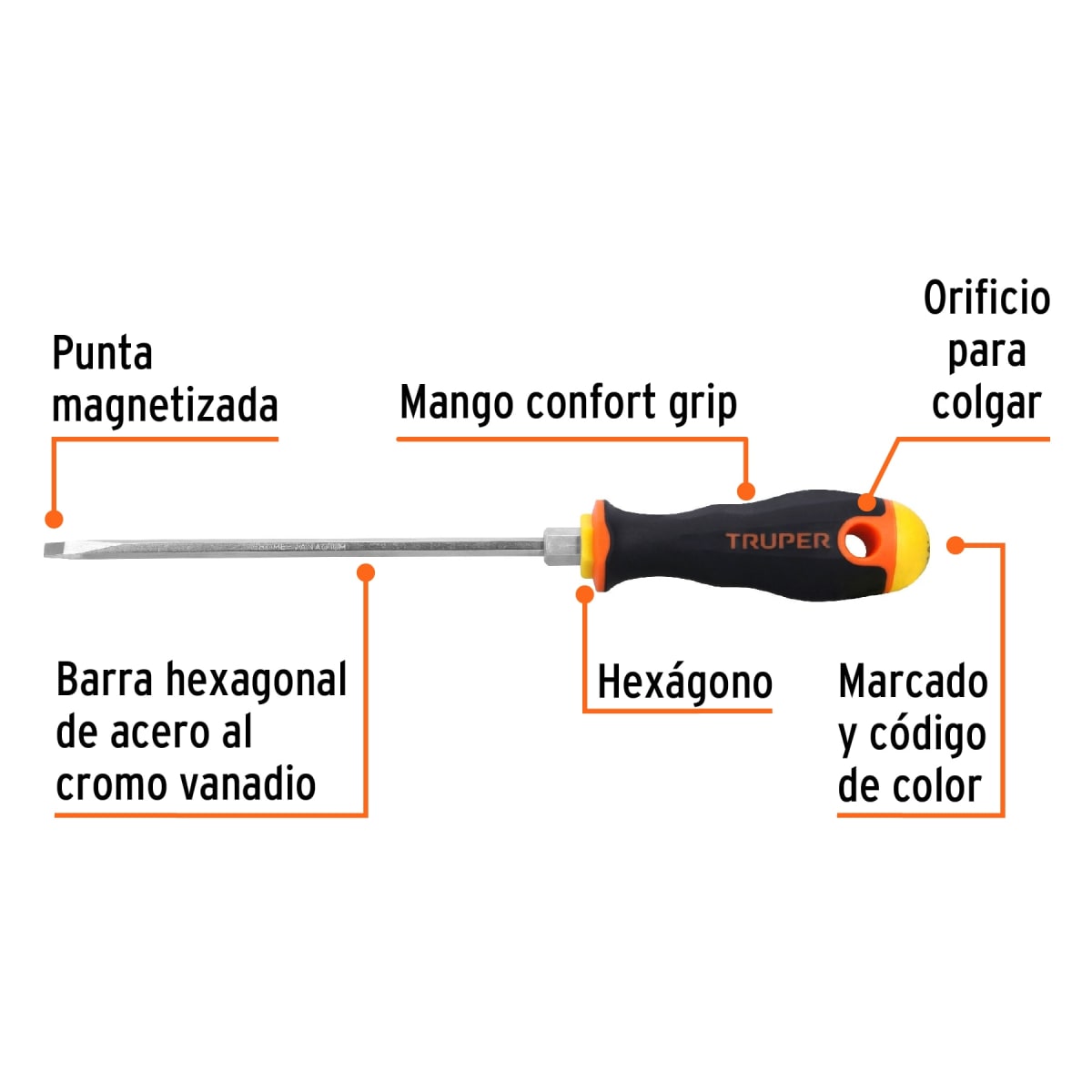 Desarmador cabinet 3/16´´ x 6´´ mango Comfort Grip, Truper2