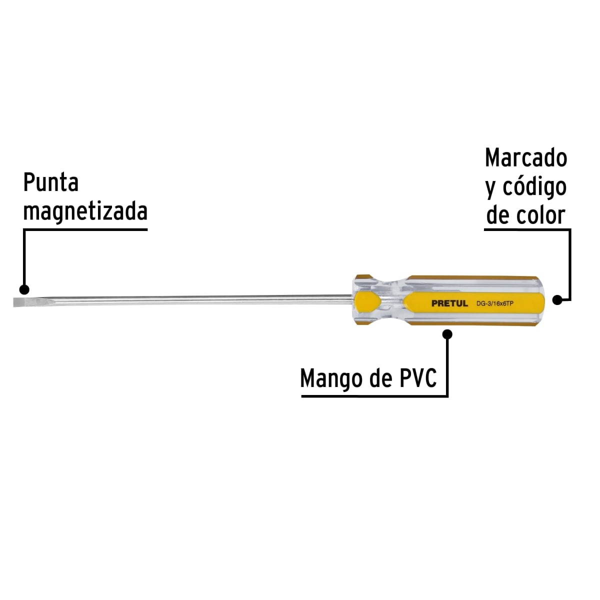 Desarmador cabinet 3/16 x 6´´ mango de PVC, Pretul2
