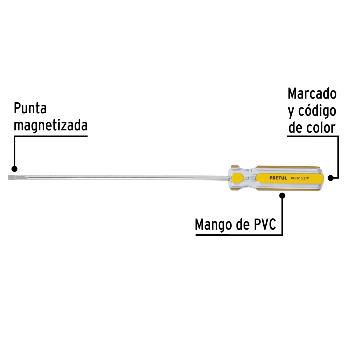 Desarmador cabinet 3/16 x 8´´ mango de PVC, Pretul2