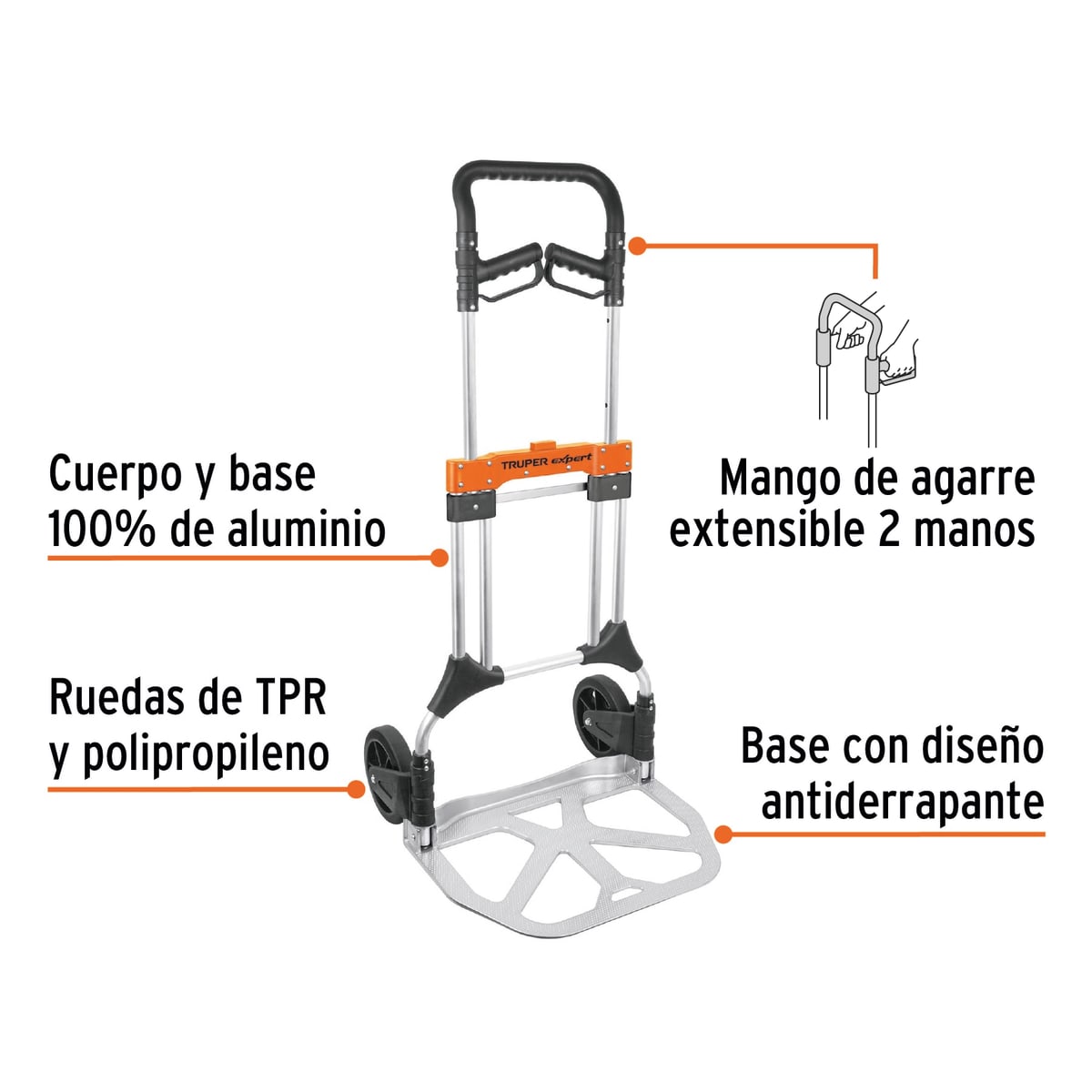 Carreta de carga Plegable 200 Kg Aluminio Truper2