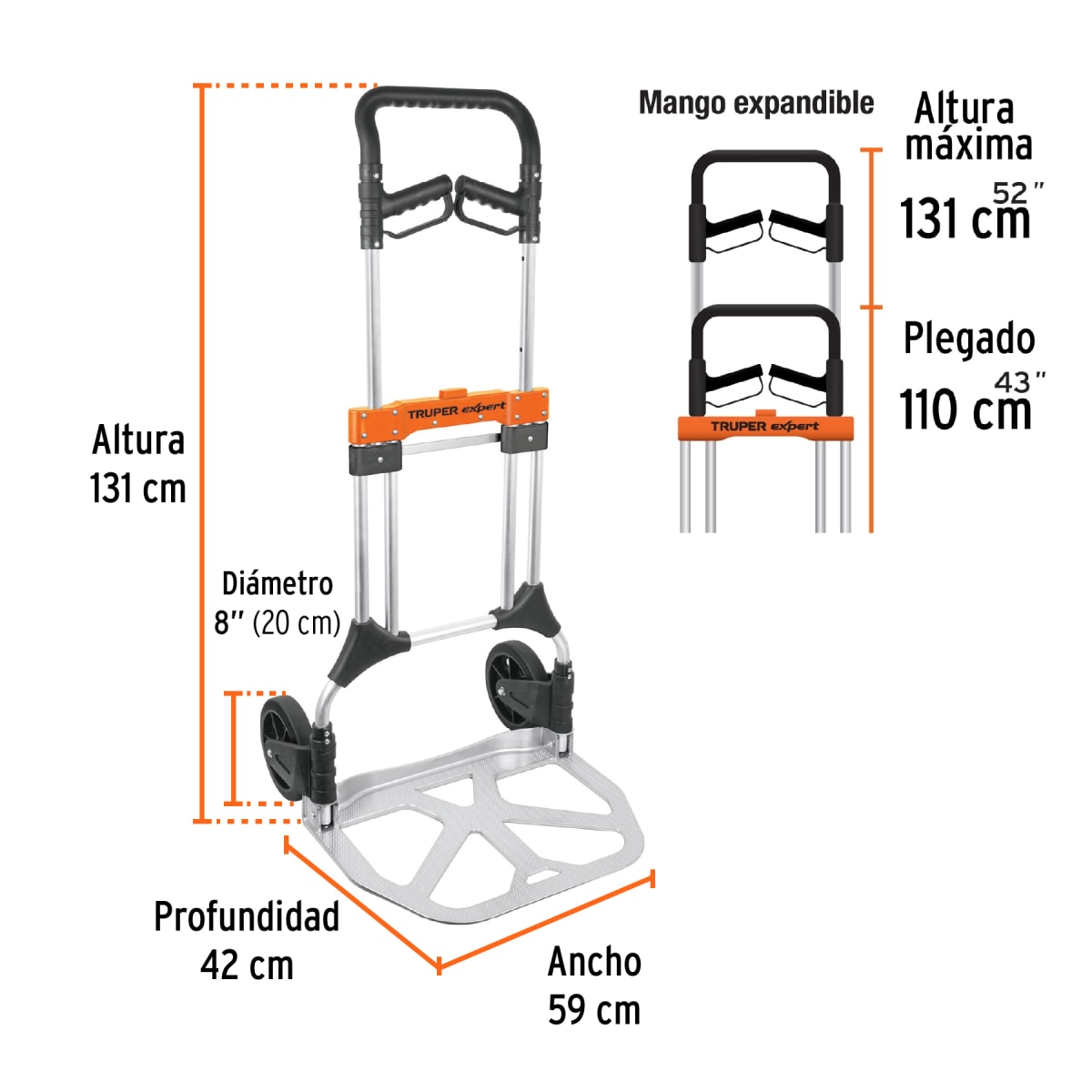 Carreta de carga Plegable 200 Kg Aluminio Truper3