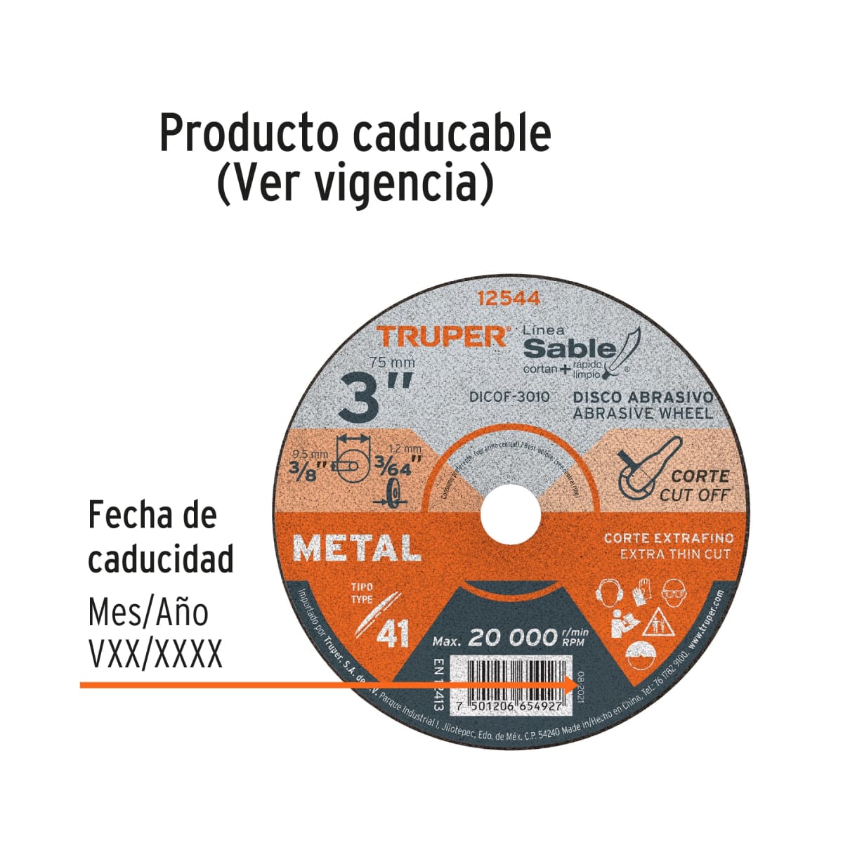 Disco Tipo 41 de 3´´ x 1 mm corte fino de metal, Sable Truper3
