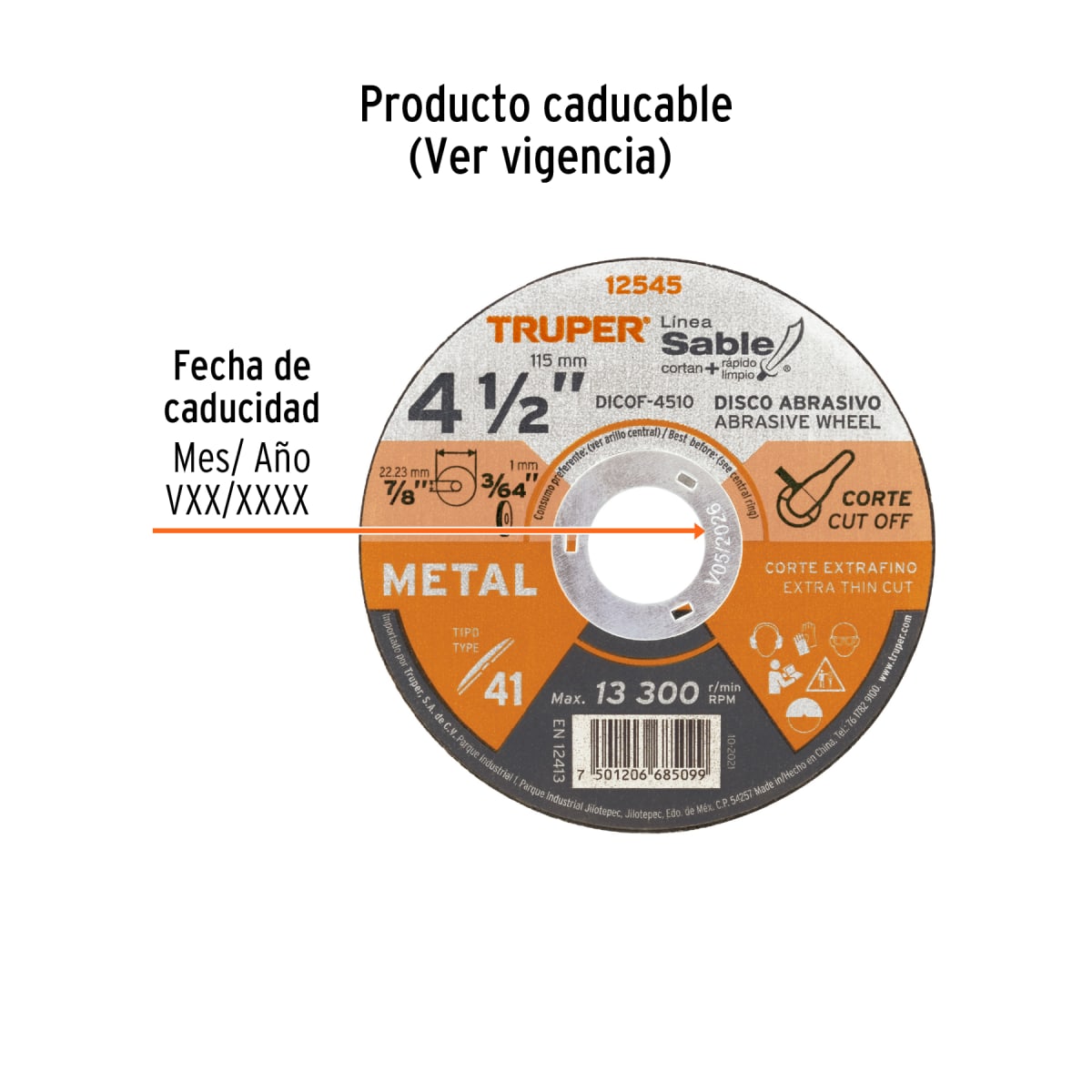 Disco Tipo 41 de 4-1/2´´ x 1 mm corte fino de metal, Sable Truper3