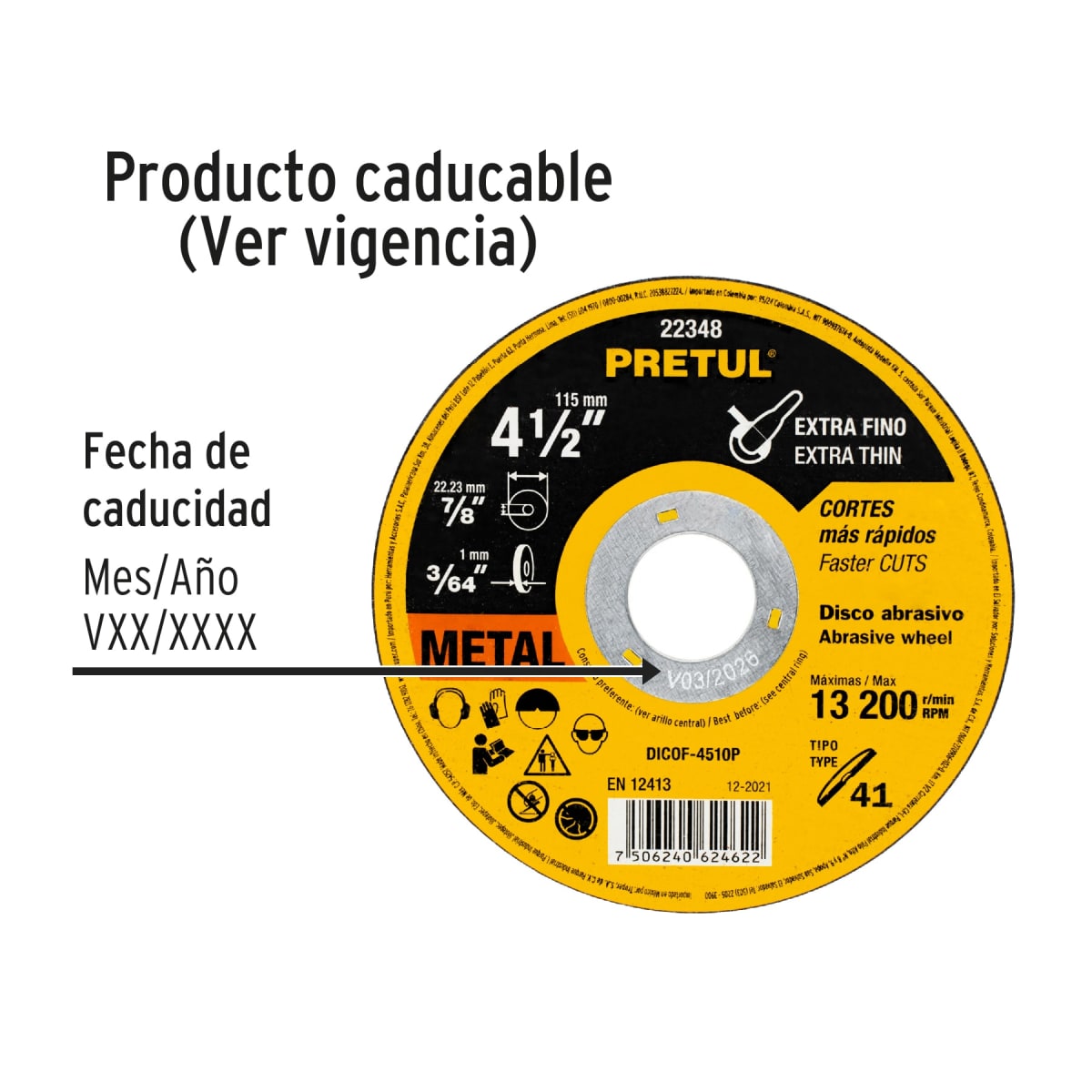 Disco Tipo 41 de 4-1/2´´ x 1 mm corte fino de metal, Pretul2