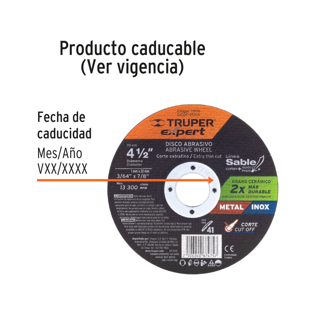 Disco Tipo 41 de 4-1/2'' x 1 mm corte fino de metal, Expert Truper3
