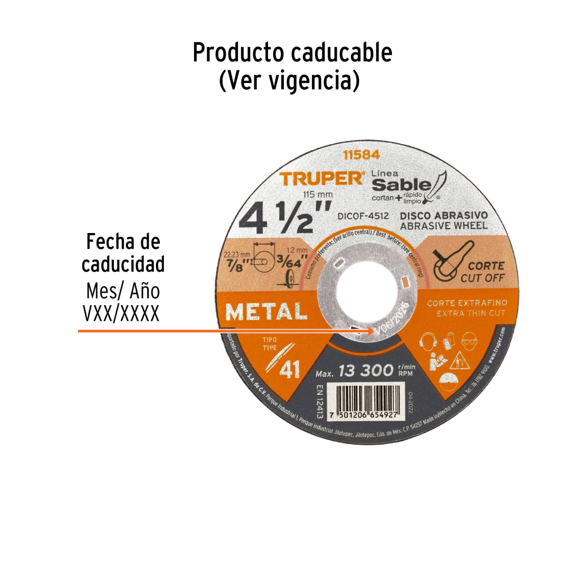 Disco Tipo 41 de 4-1/2´´ x 1.2 mm corte fino de metal, Sable Truper3