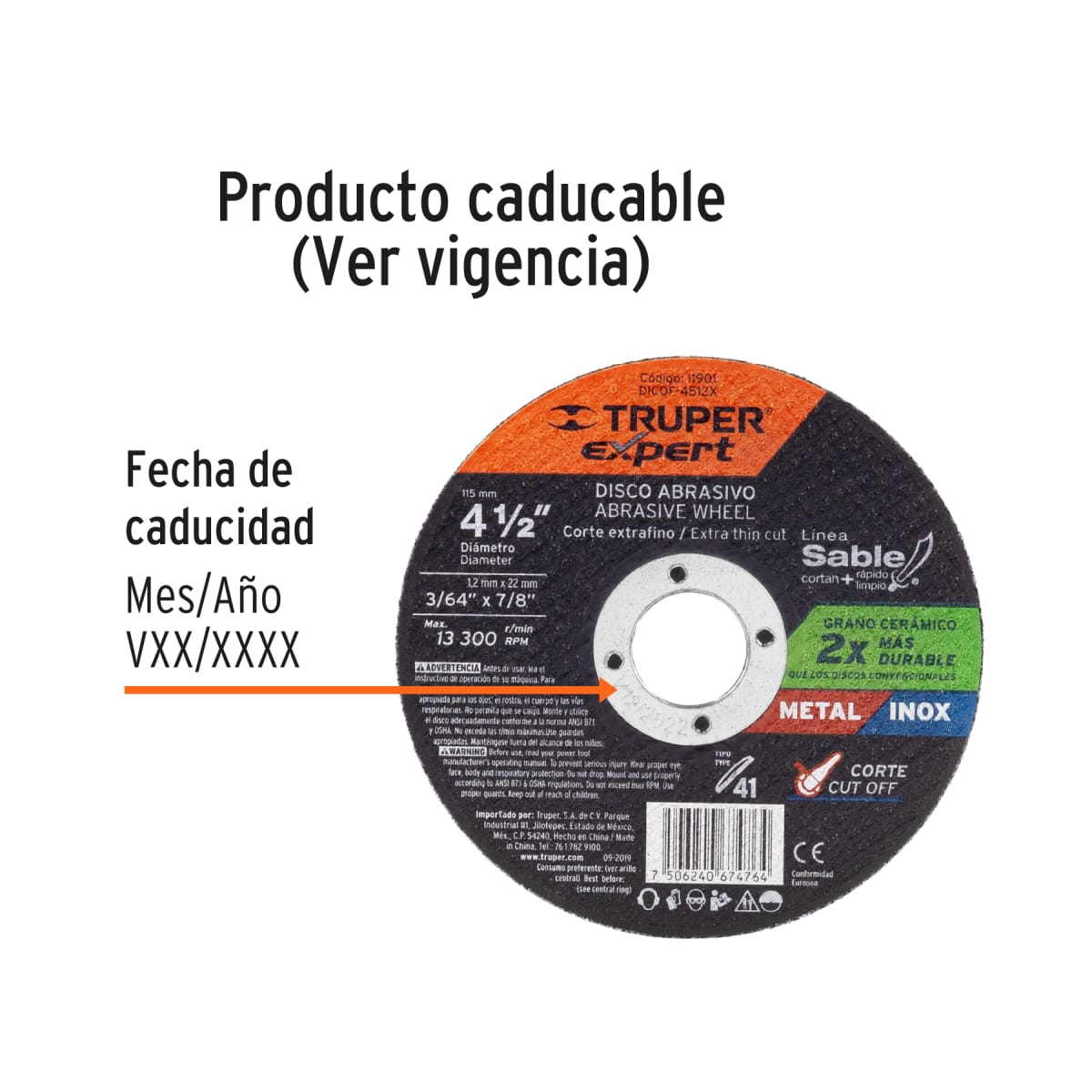 Disco de 4-1/2'' x 1.2 mm corte fino de metal Truper Expert3