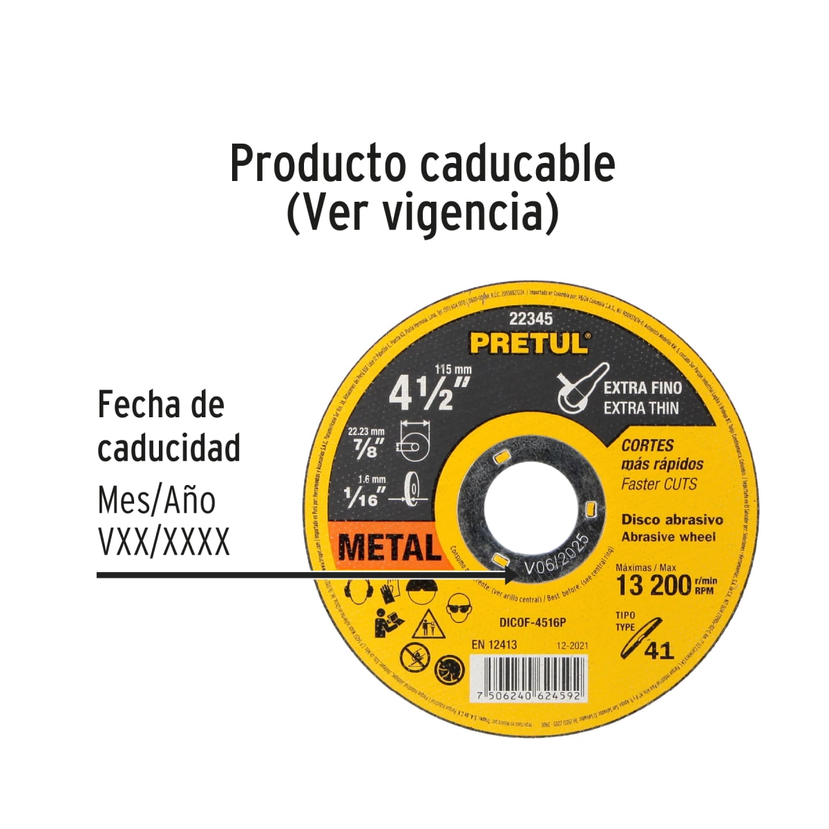 Disco Tipo 41 de 4-1/2´´ x 1.6 mm corte fino de metal, Pretul3