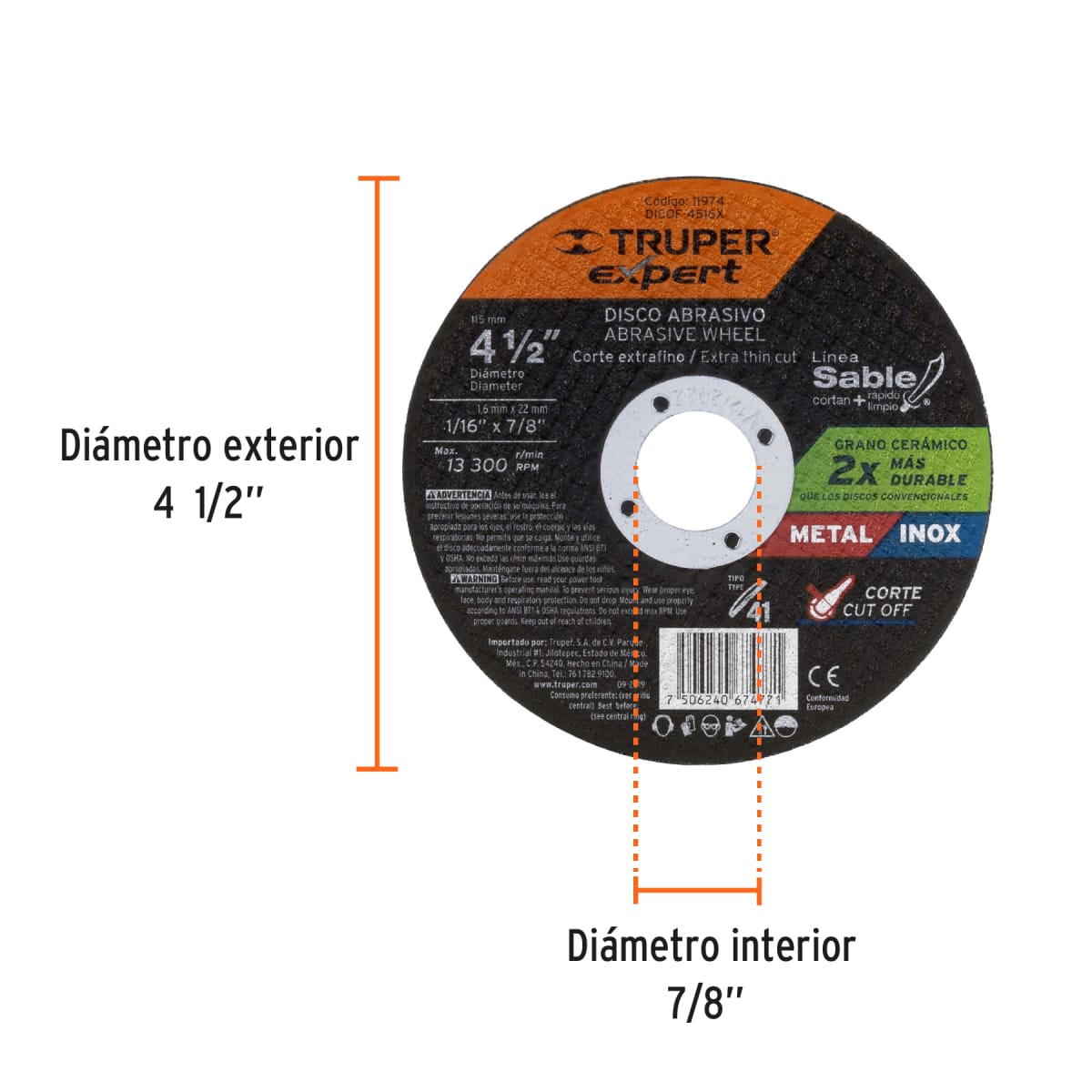 Disco Tipo 41 de 4-1/2´´ x 1.6 mm corte fino de metal, Expert Truper2