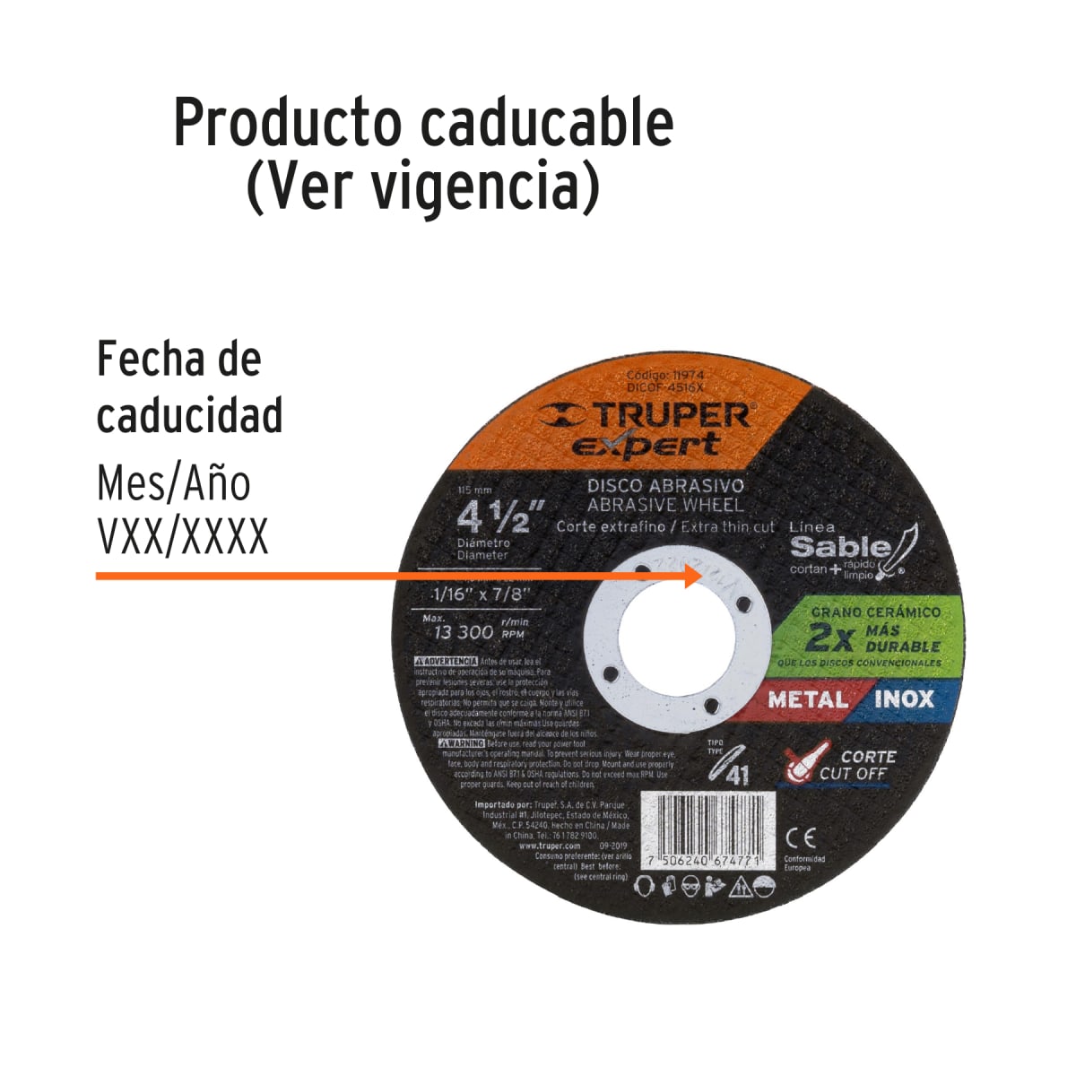 Disco Tipo 41 de 4-1/2´´ x 1.6 mm corte fino de metal, Expert Truper3