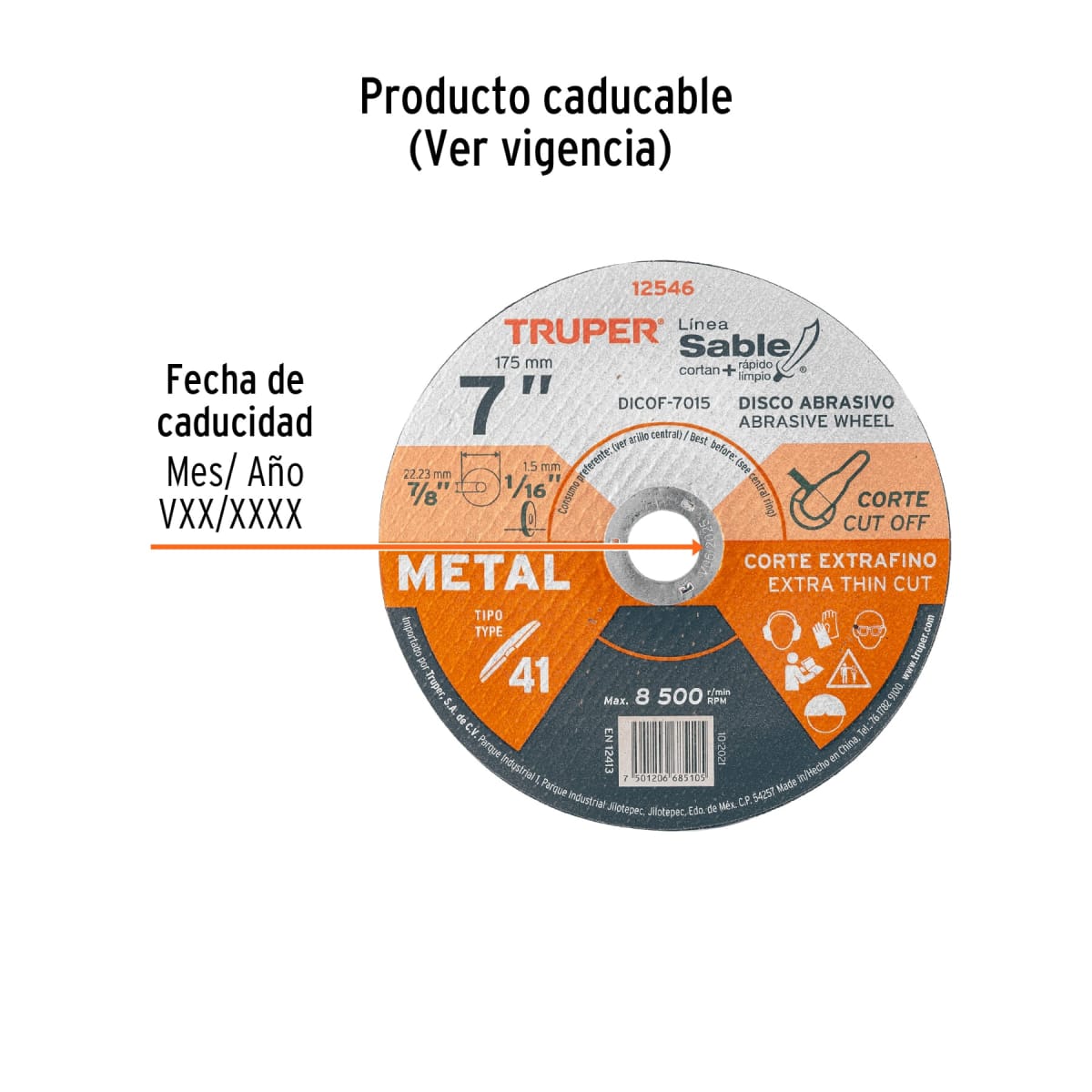 Disco tipo 41 de 7'' x 1.5 mm corte fino de metal. sable Truper3