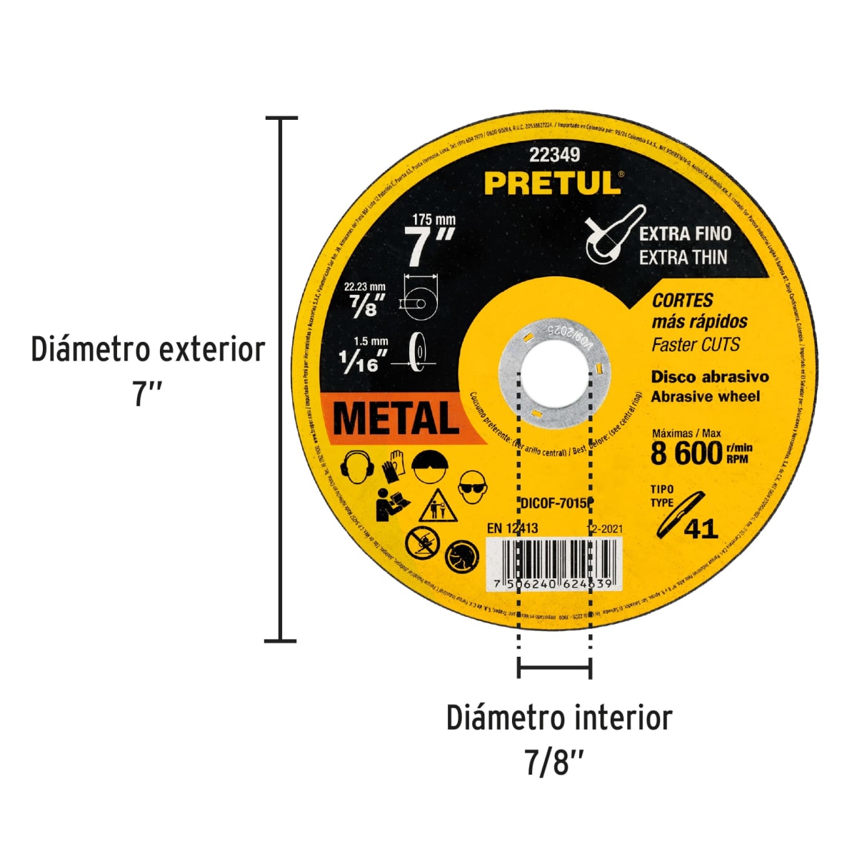 Disco Tipo 41 de 7´´ x 1.5 mm corte fino de metal, Pretul2