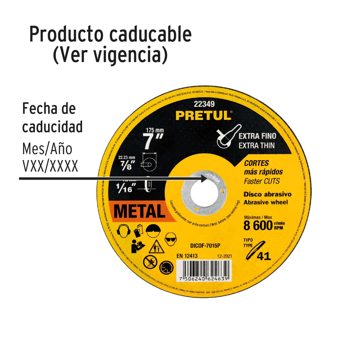 Disco Tipo 41 de 7´´ x 1.5 mm corte fino de metal, Pretul3