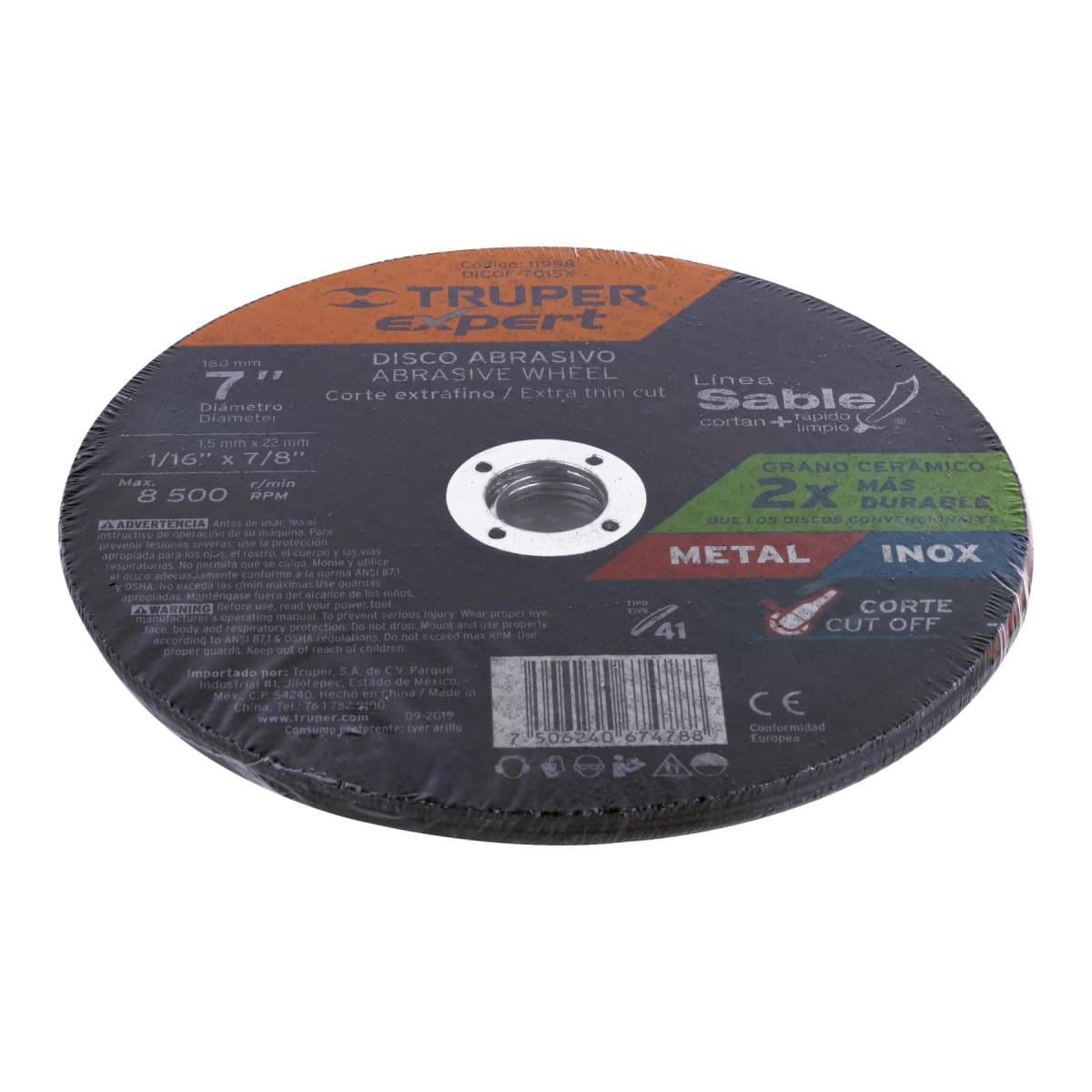 Disco Tipo 41 de 7'' x 1.5 mm corte fino de metal, Expert Truper4