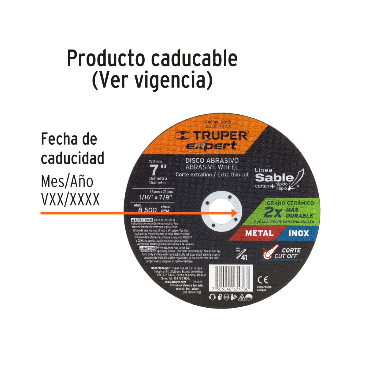 Disco Tipo 41 de 7'' x 1.5 mm corte fino de metal, Expert Truper3
