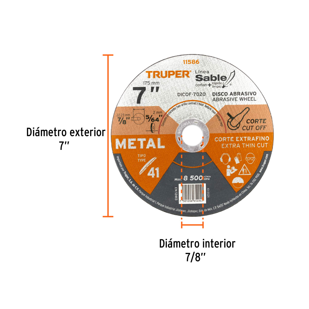 Disco Tipo 41 de 7´´ x 2 mm corte fino de metal, Sable Truper2