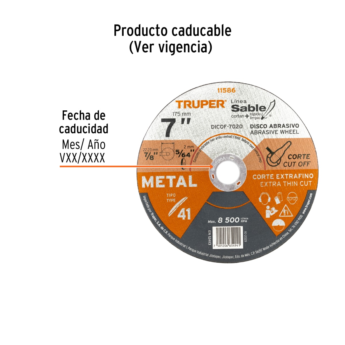 Disco Tipo 41 de 7´´ x 2 mm corte fino de metal, Sable Truper3