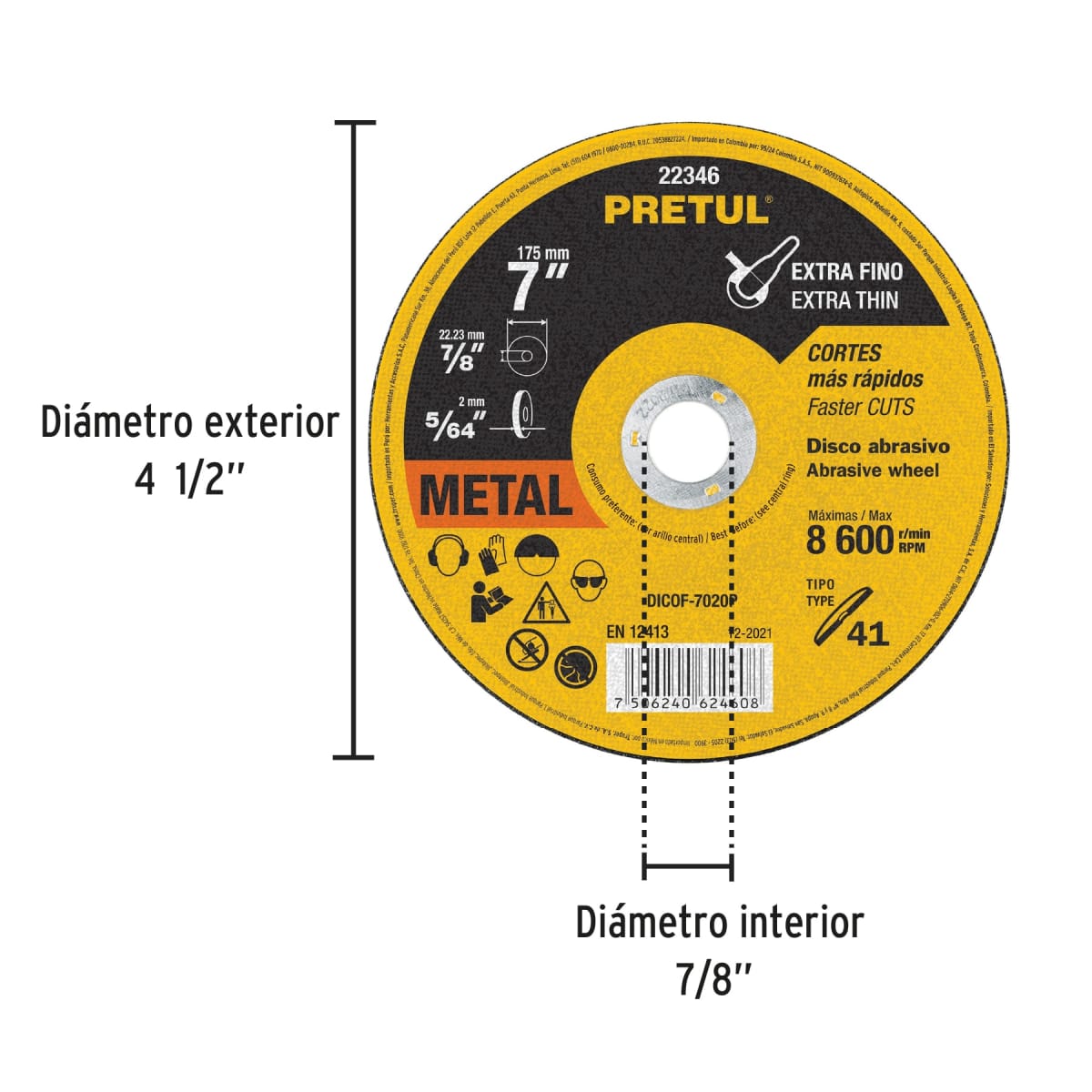 Disco Tipo 41 de 7´´ x 2 mm corte fino de metal, Pretul2