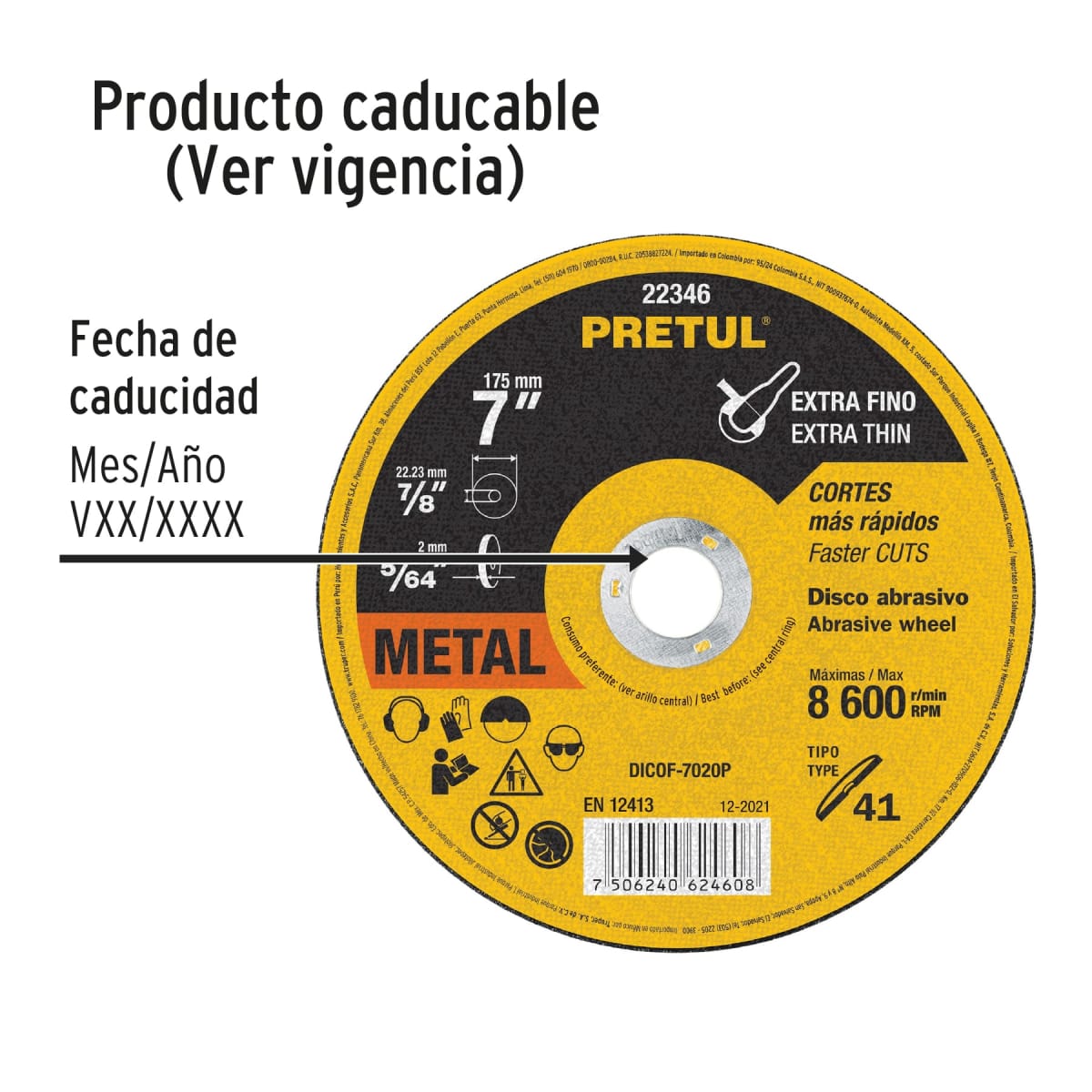 Disco Tipo 41 de 7´´ x 2 mm corte fino de metal, Pretul3