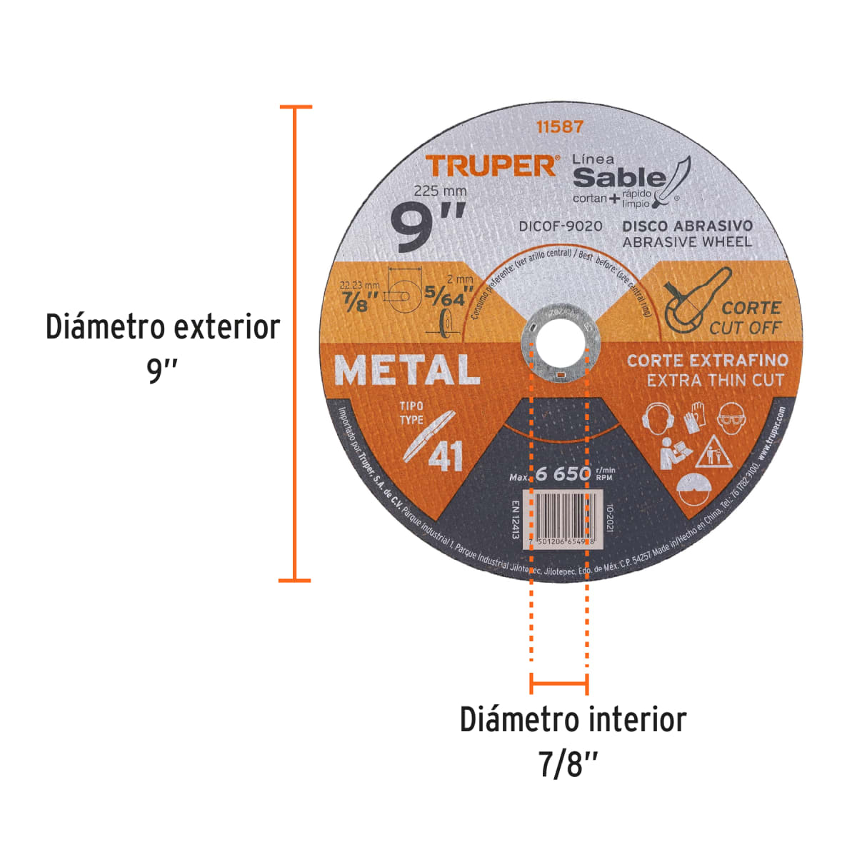 Disco Tipo 41 de 9´´ x 2 mm corte fino de metal, Sable Truper2