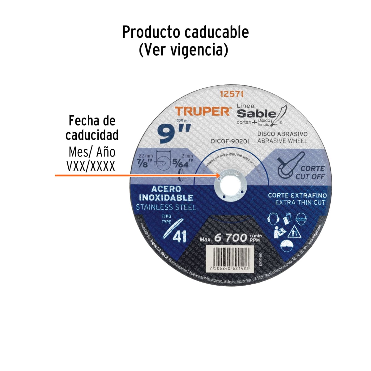 Disco Tipo 41 de 9´´ x 2 mm corte fino acero inox, Sable Truper3