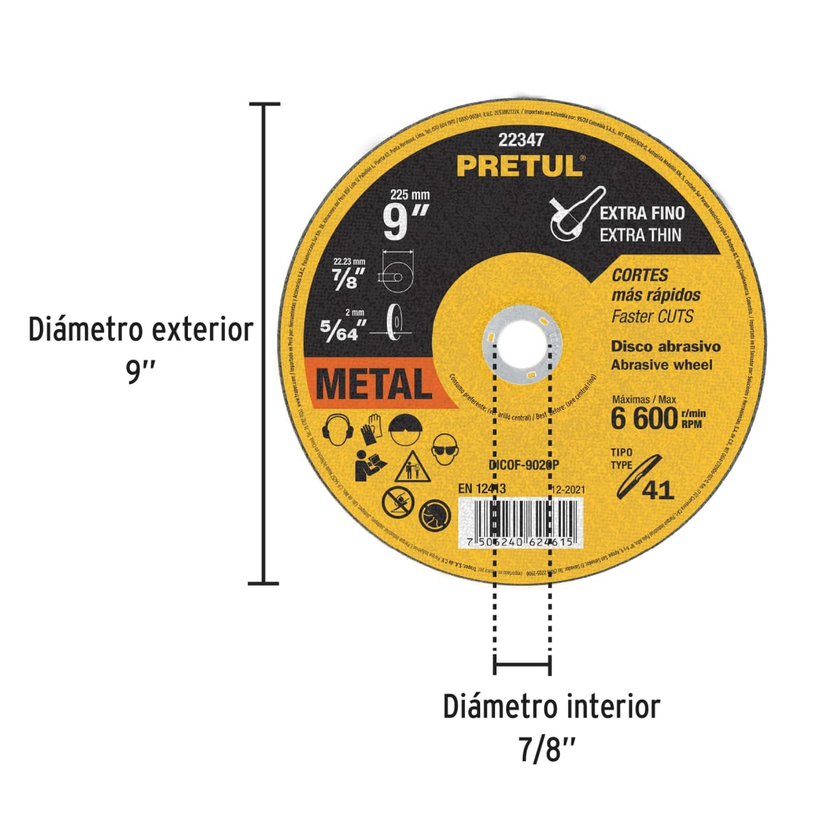 Disco Tipo 41 de 9´´ x 2 mm corte fino de metal, Pretul2