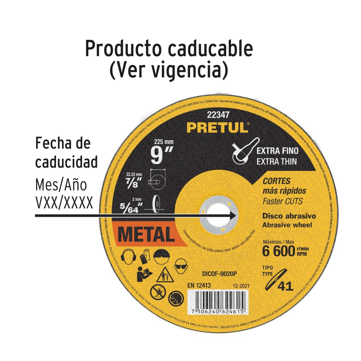 Disco Tipo 41 de 9´´ x 2 mm corte fino de metal, Pretul3