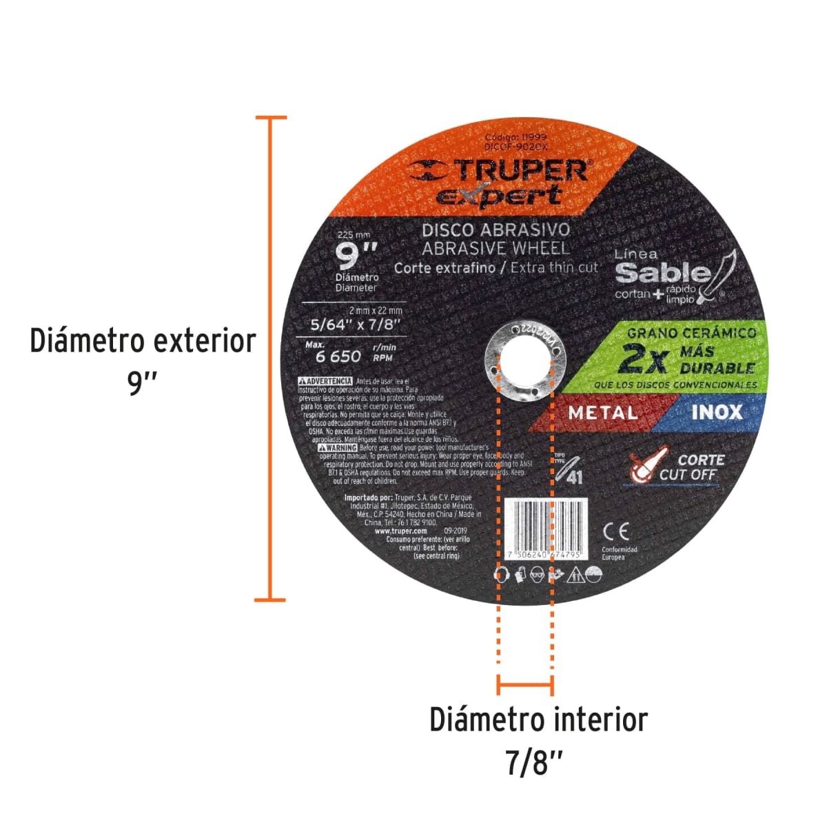 Disco Tipo 41 de 9´´ x 2 mm corte fino de metal, Expert Truper2