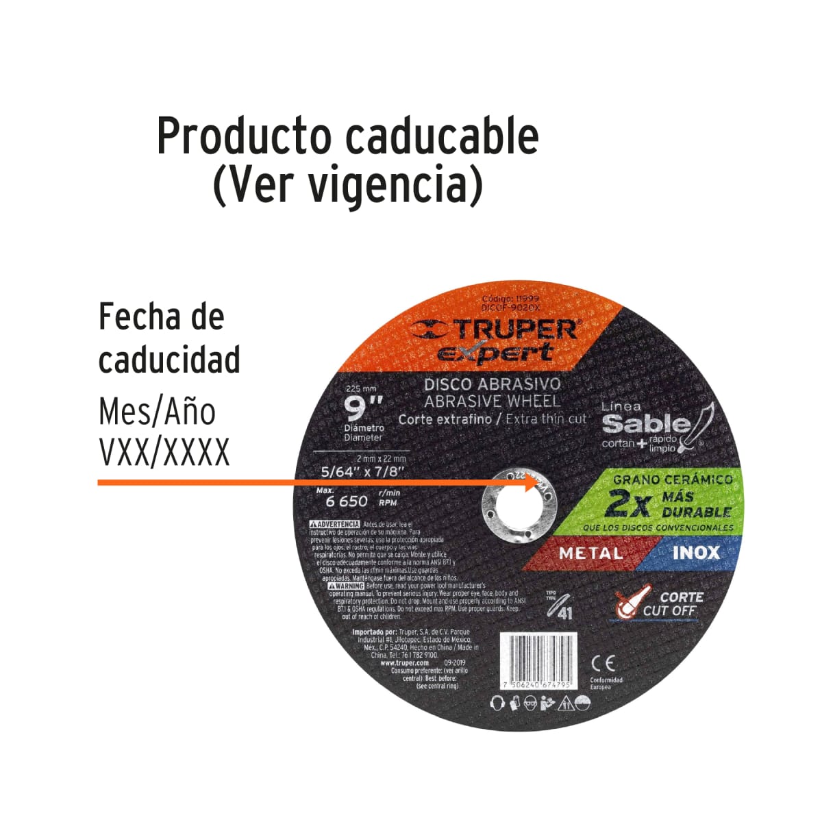 Disco Tipo 41 de 9´´ x 2 mm corte fino de metal, Expert Truper3