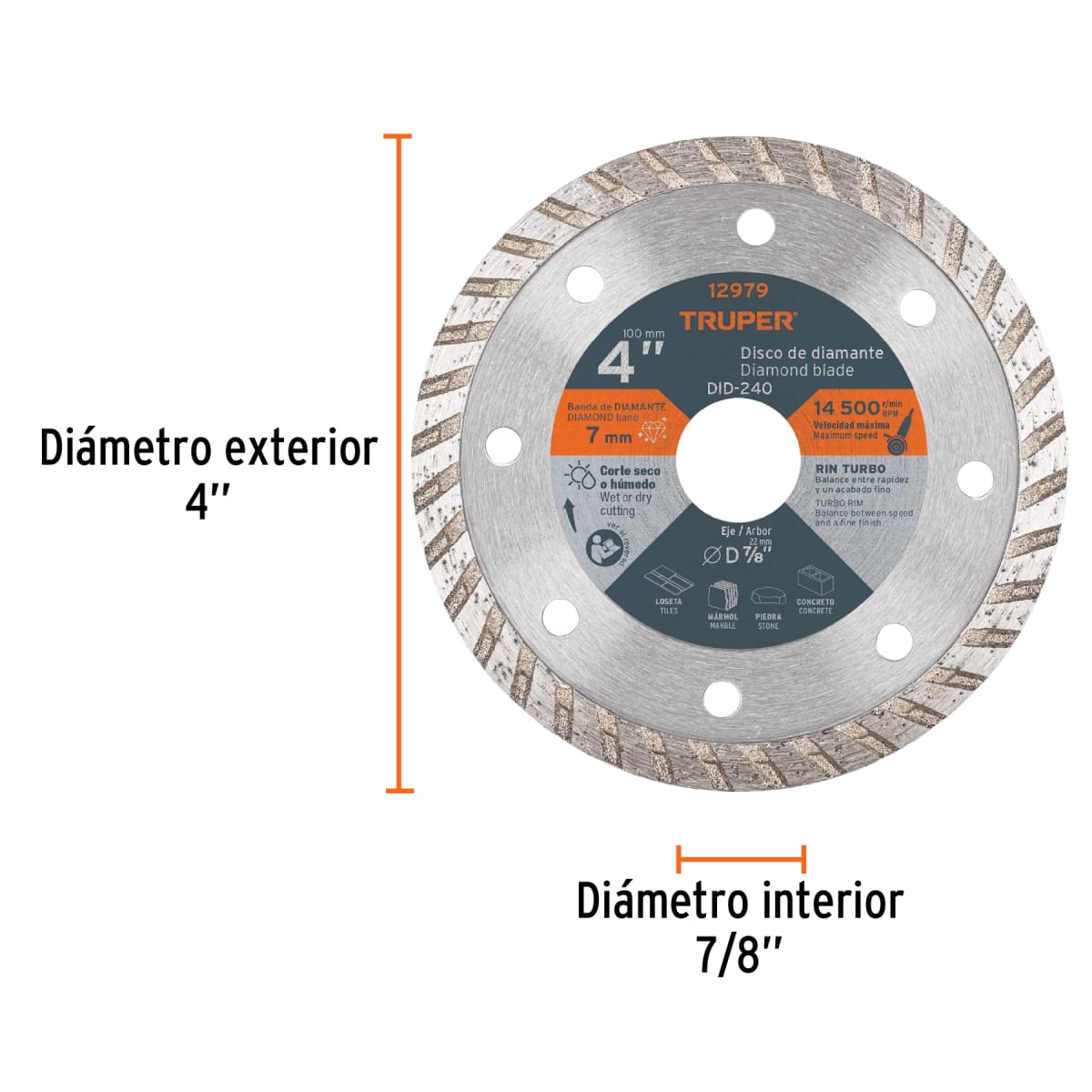Disco diamantado de 4´´ x 2.2 mm rin turbo, Truper2