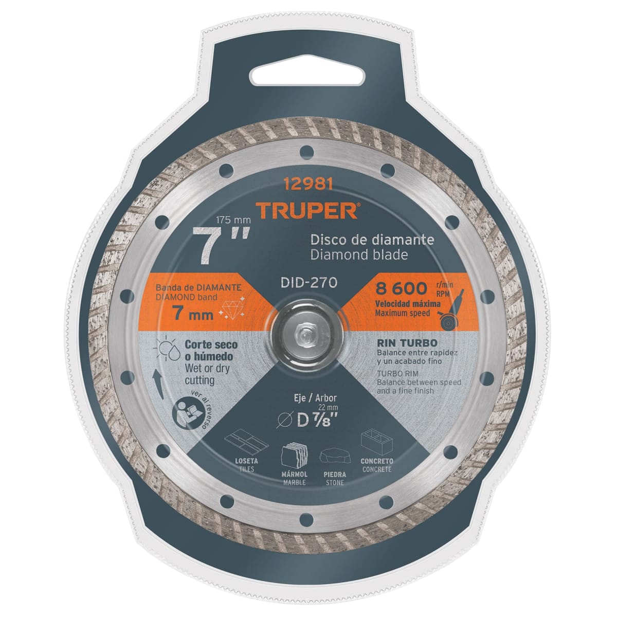 Disco diamantado de 7´´ x 2.8 mm rin turbo, Truper5