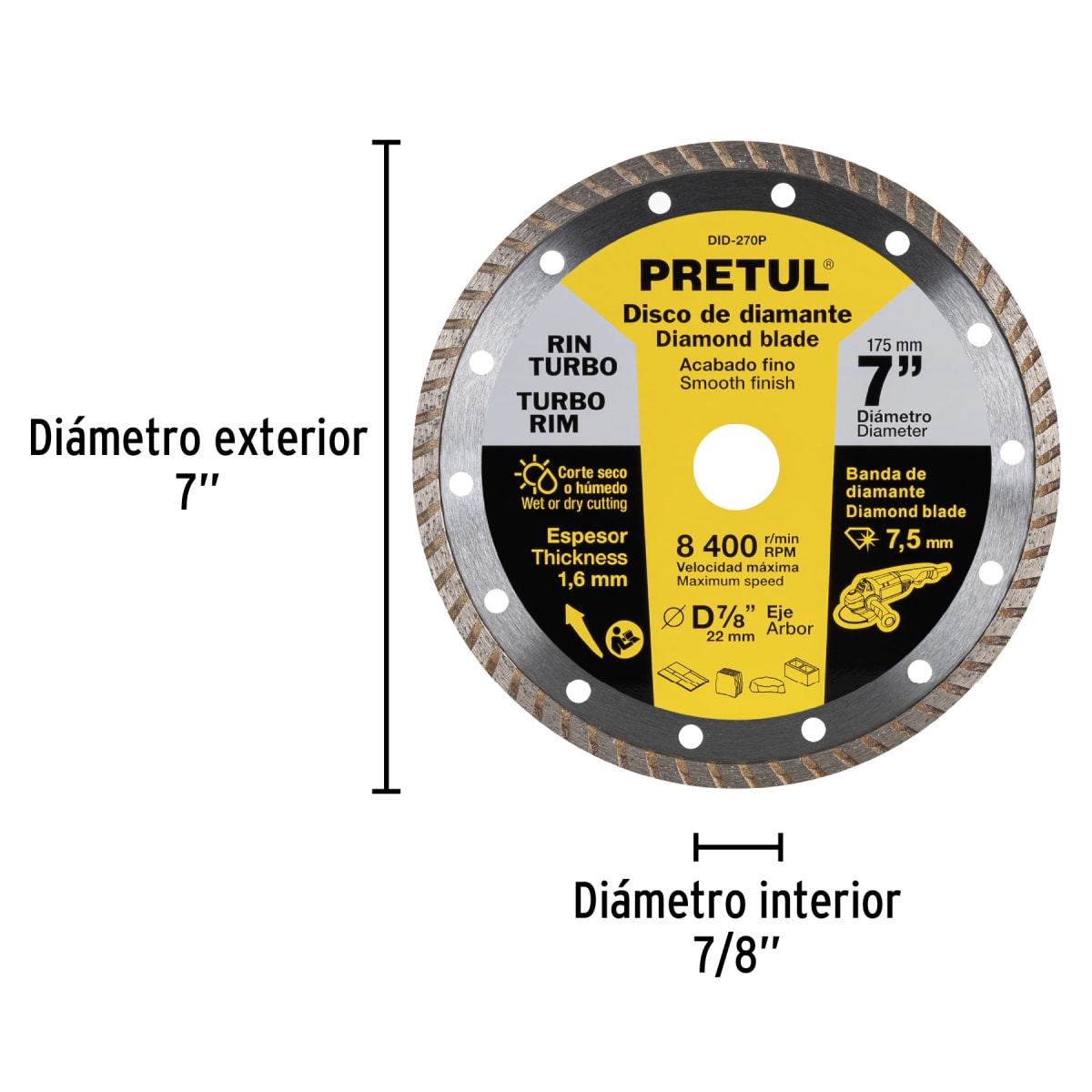 Disco diamantado de 7´´ x 1.6 mm rin turbo, Pretul2