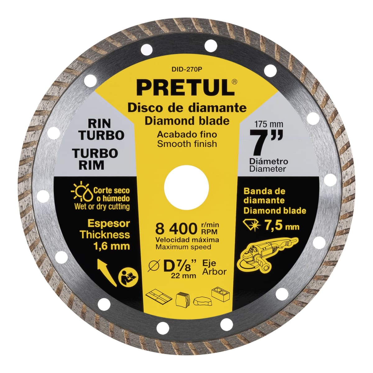 Disco diamantado de 7´´ x 1.6 mm rin turbo, Pretul1