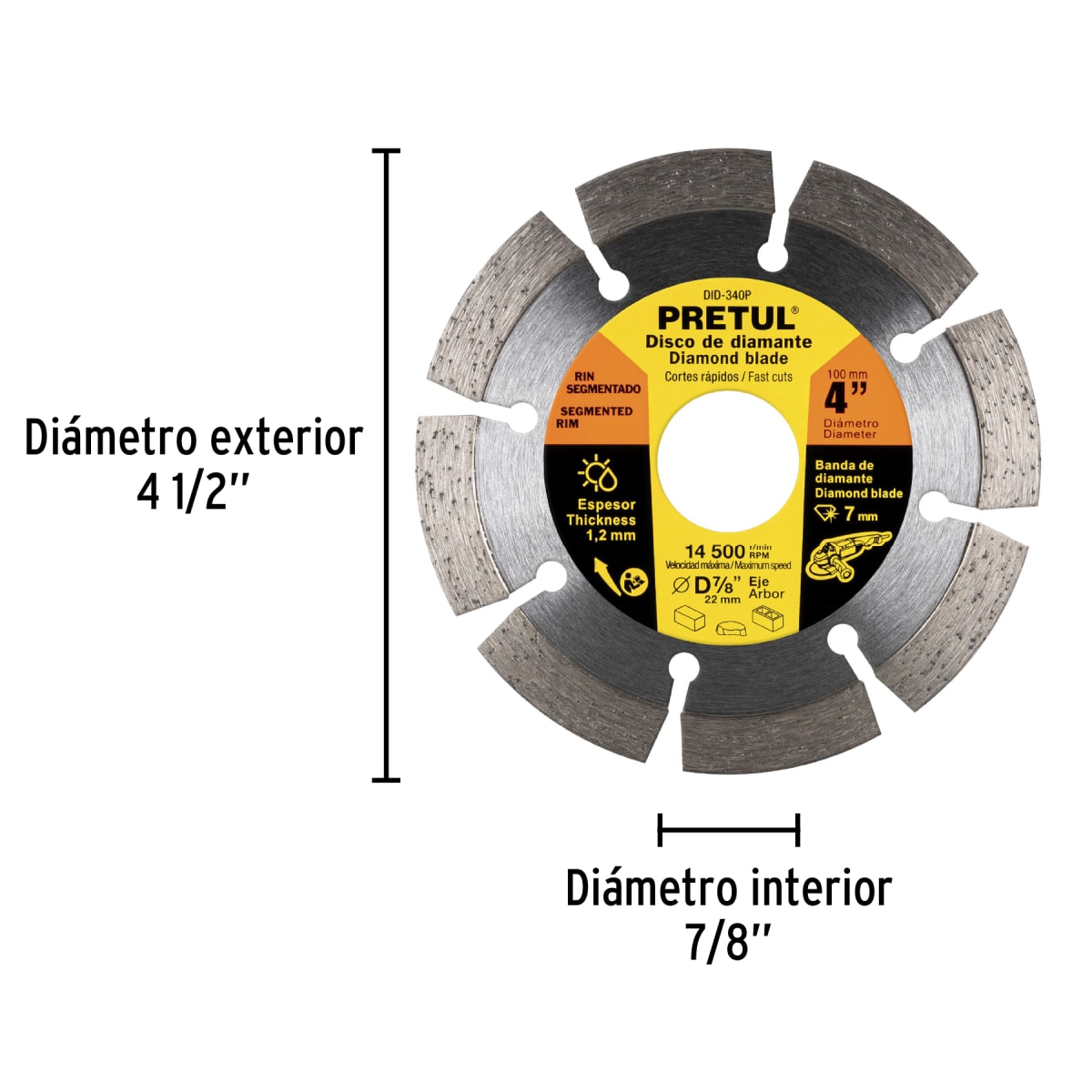 Disco diamantado de 4´´ x 1.2 mm rin segmentado, Pretul3