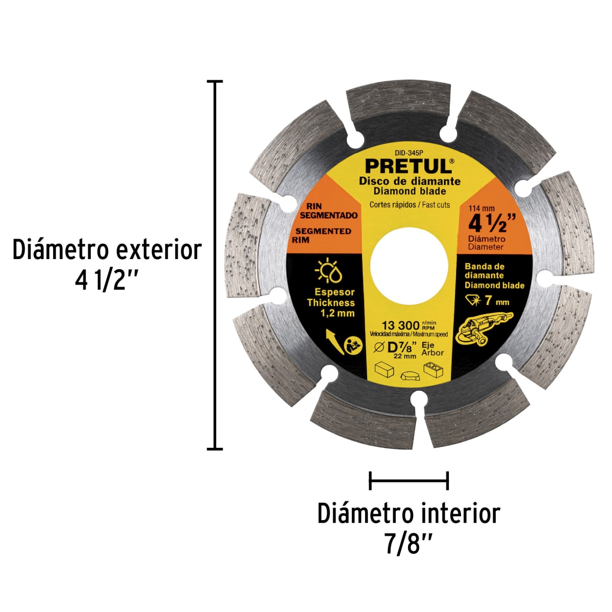 Disco diamantado de 4-1/2´´ x 1.2 mm rin segmentado, Pretul3