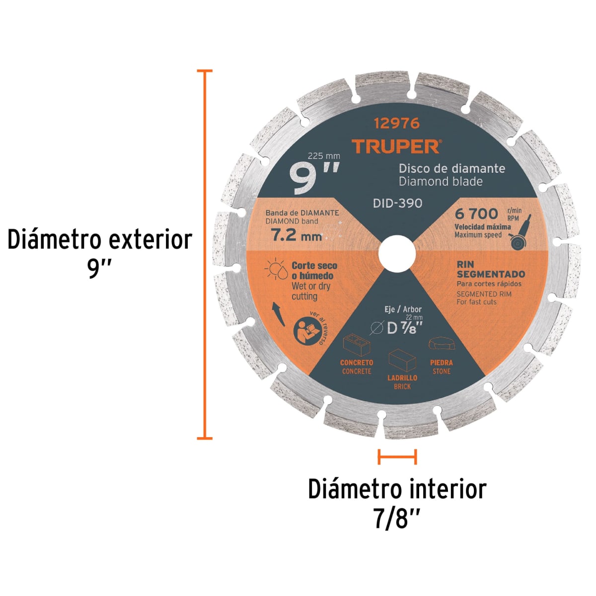 Disco diamantado de 9´´ x 2.7 mm rin segmentado, Truper2